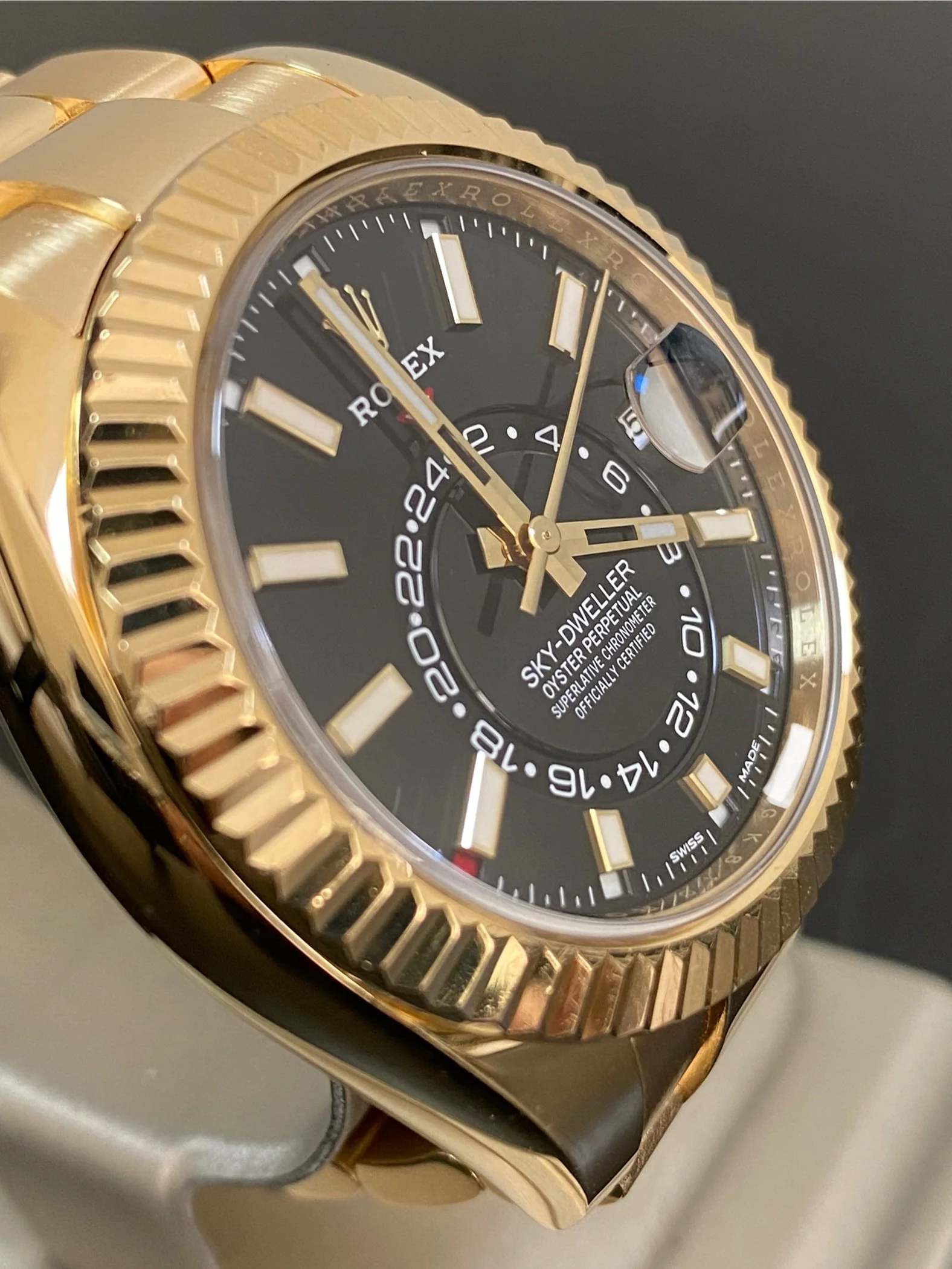 Rolex Yellow Gold Sky-Dweller - 2022 - Black Index Dial - Oyster Bracelet - 326938 *COMPLETE SET*