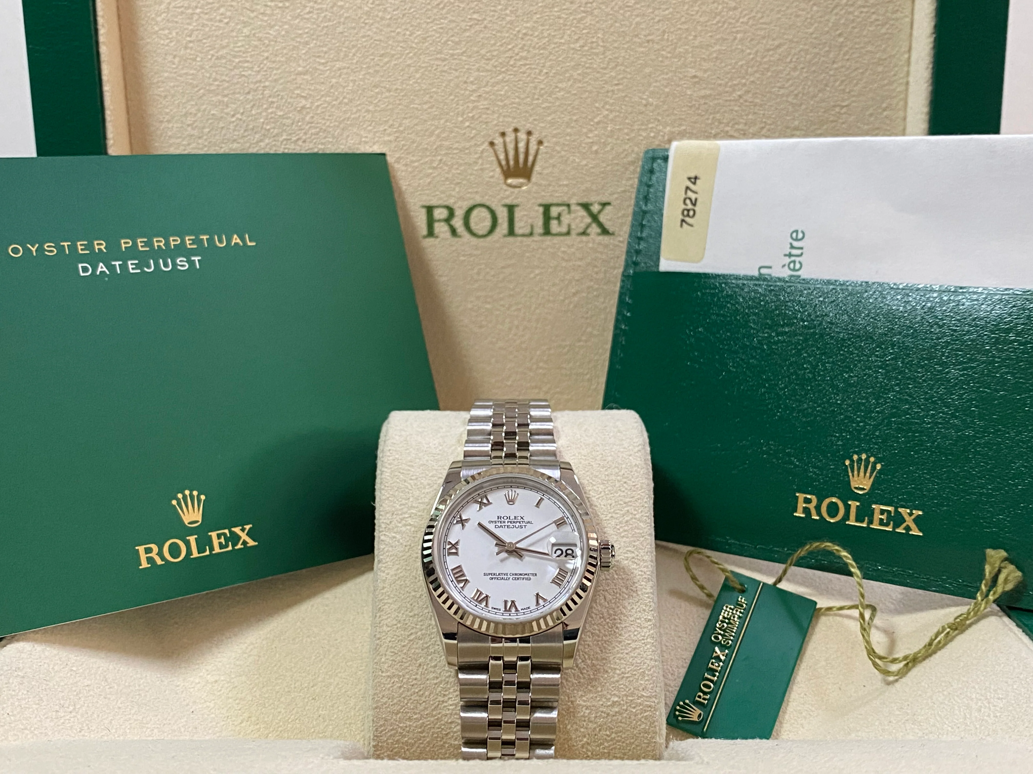 Rolex Steel White Gold Datejust 31 - F Serial - Fluted Bezel - White Roman Dial - Jubilee Bracelet - 78274