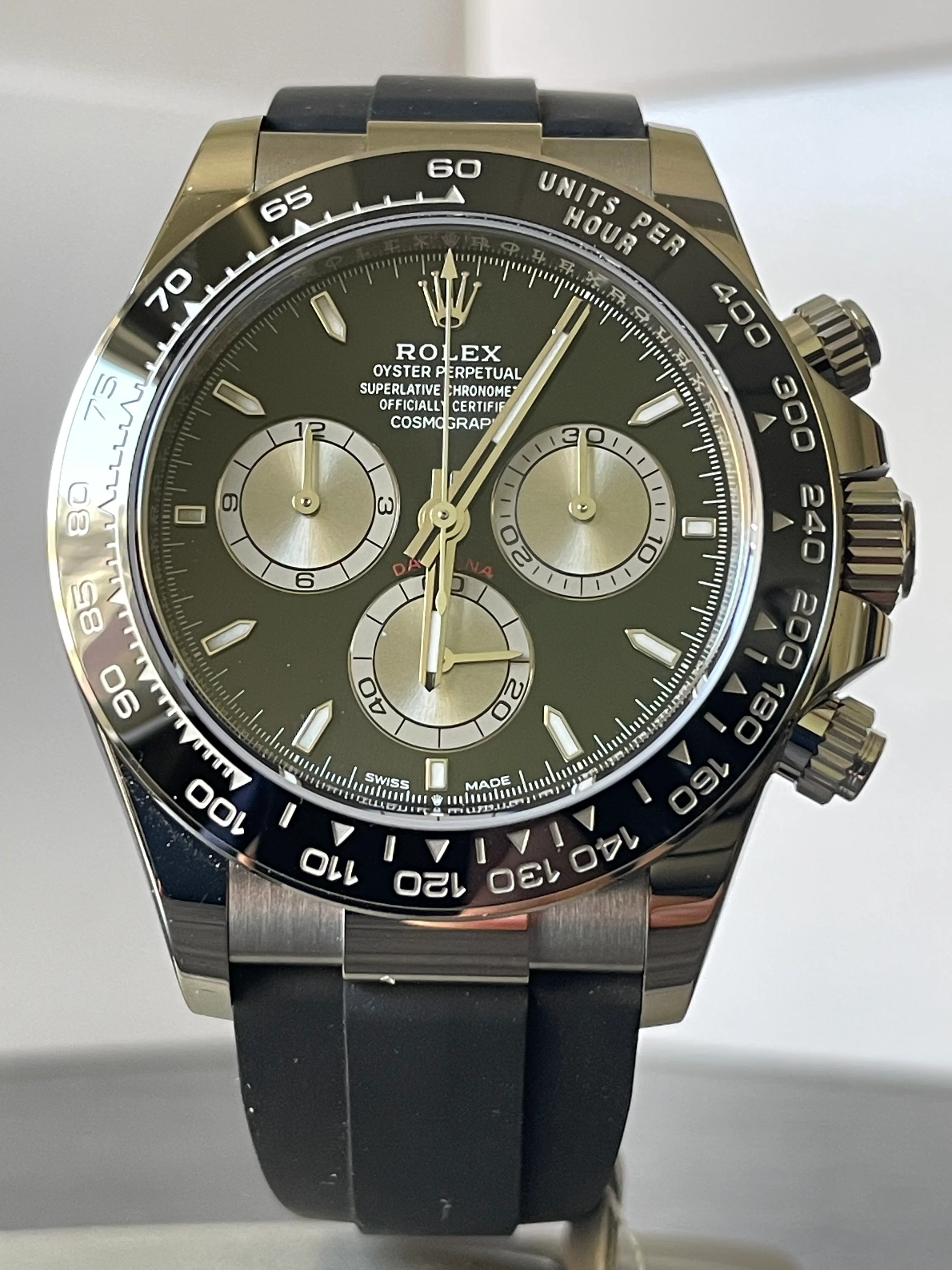 Rolex White Gold Cosmograph Daytona - 2023 - Black and Steel Dial - Black Oysterflex Strap - 126519LN