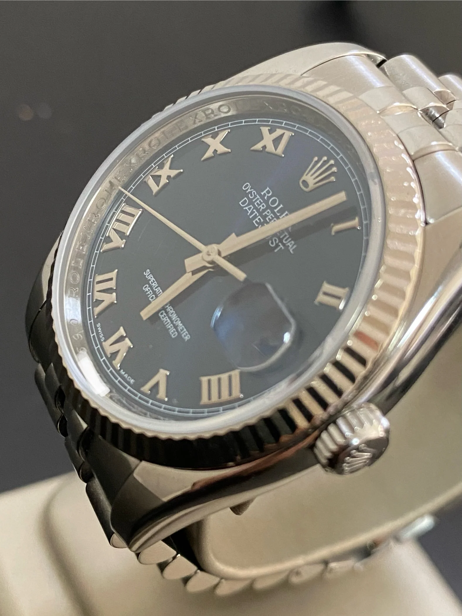 Rolex Steel Datejust 36 - 2007 - Fluted Bezel - Blue Roman Dial - Jubilee Bracelet - 116234