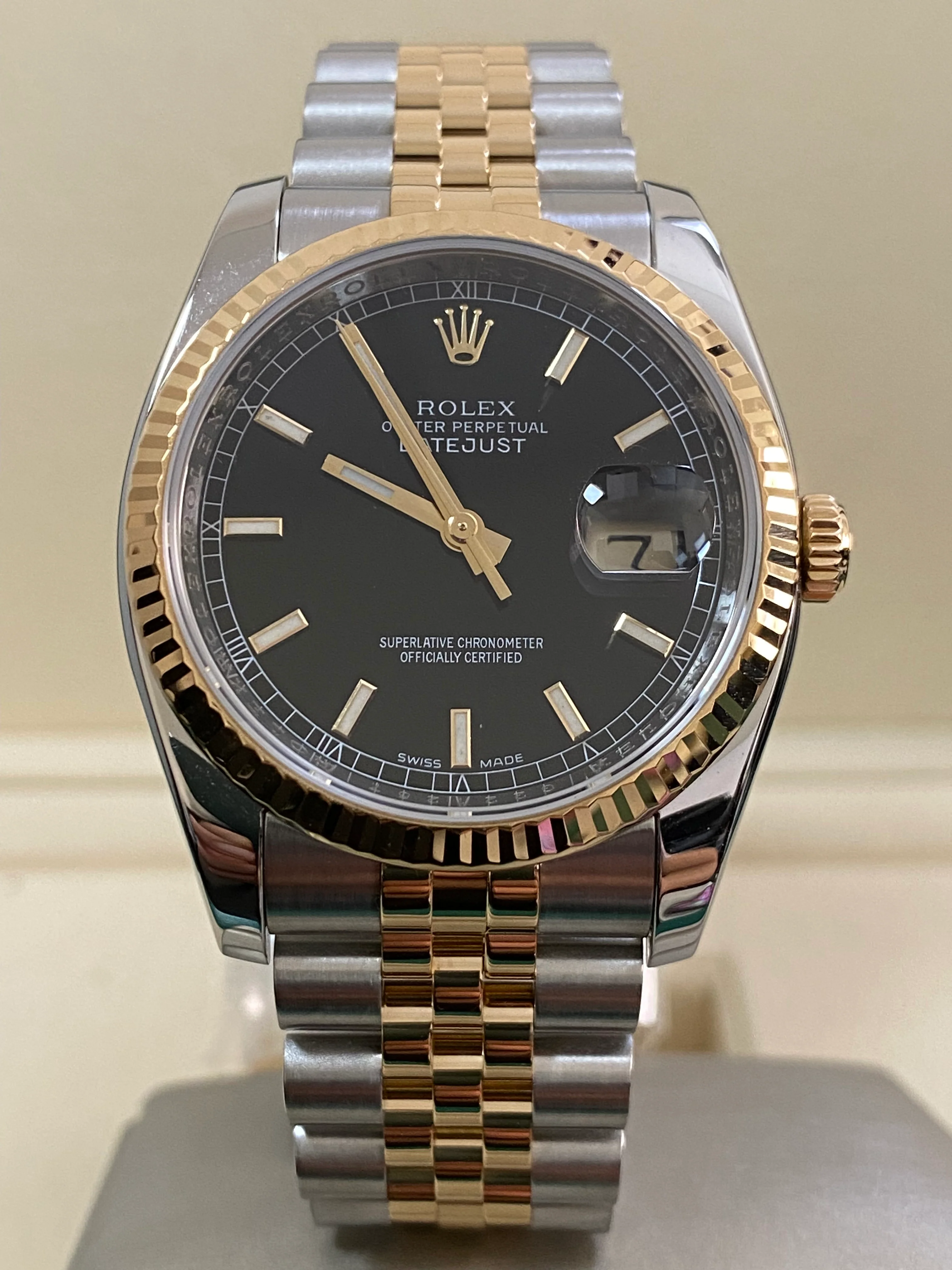 Rolex Steel and Yellow Gold Datejust 36 - G serial - Fluted Bezel - Black Index Dial - Jubilee Bracelet - 116233 *OPEN CARD*