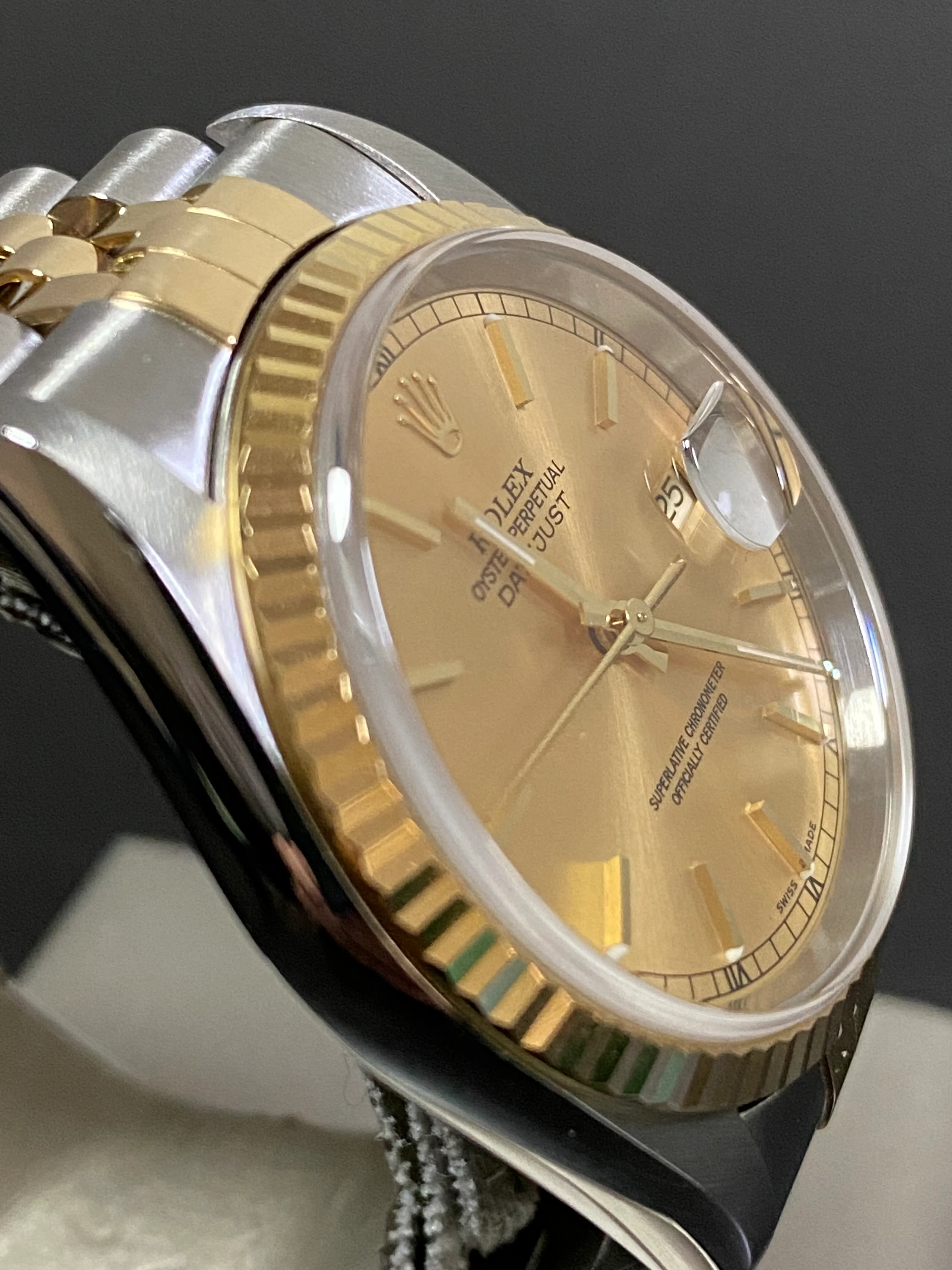 Rolex Steel and Yellow Gold Datejust 36 - P Serial - Fluted Bezel - Champagne Index Dial - Jubilee Bracelet - 16233