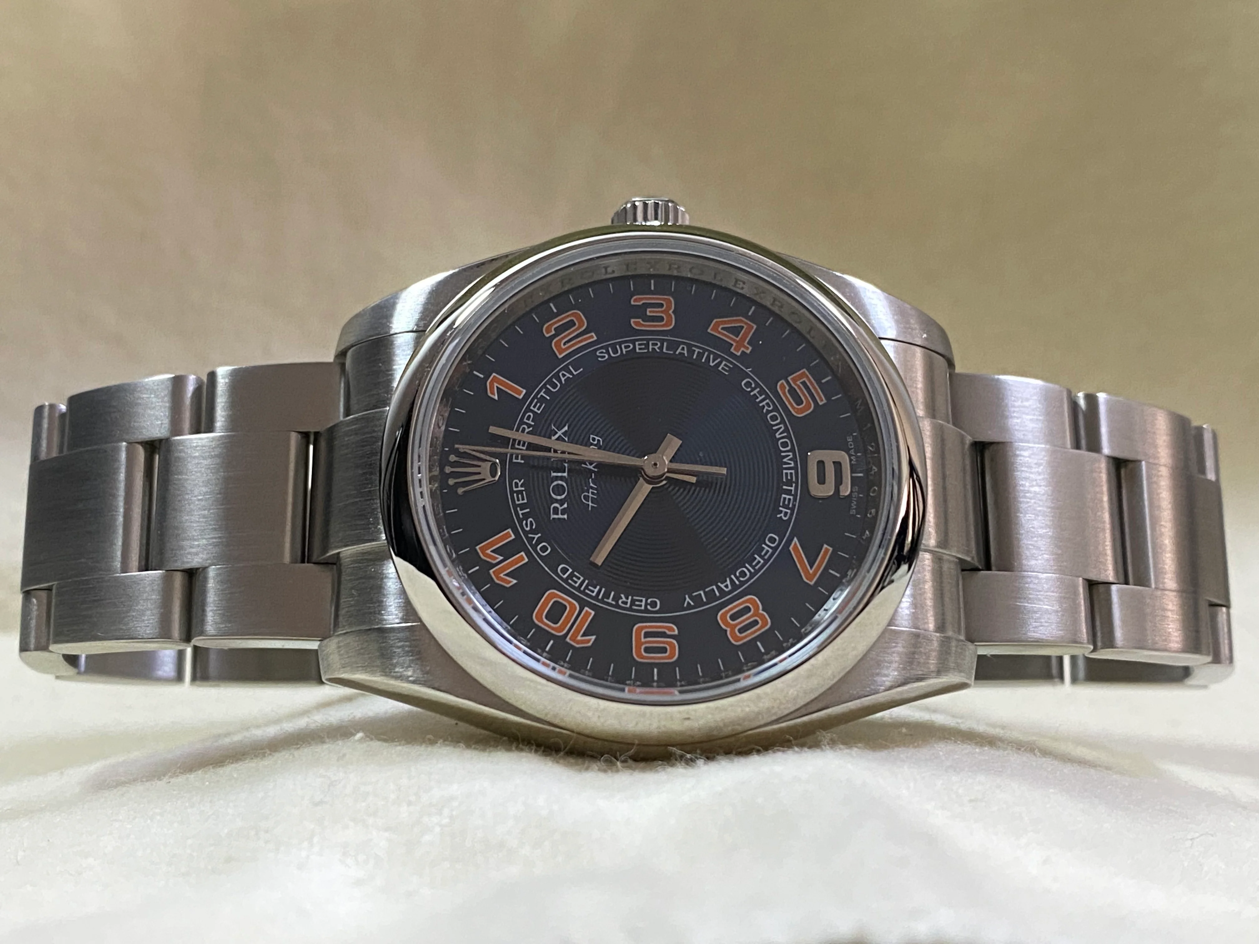 Rolex Air-King  - Domed Bezel - M Serial - Blue Dial - Orange Arabic Numerals - 114200