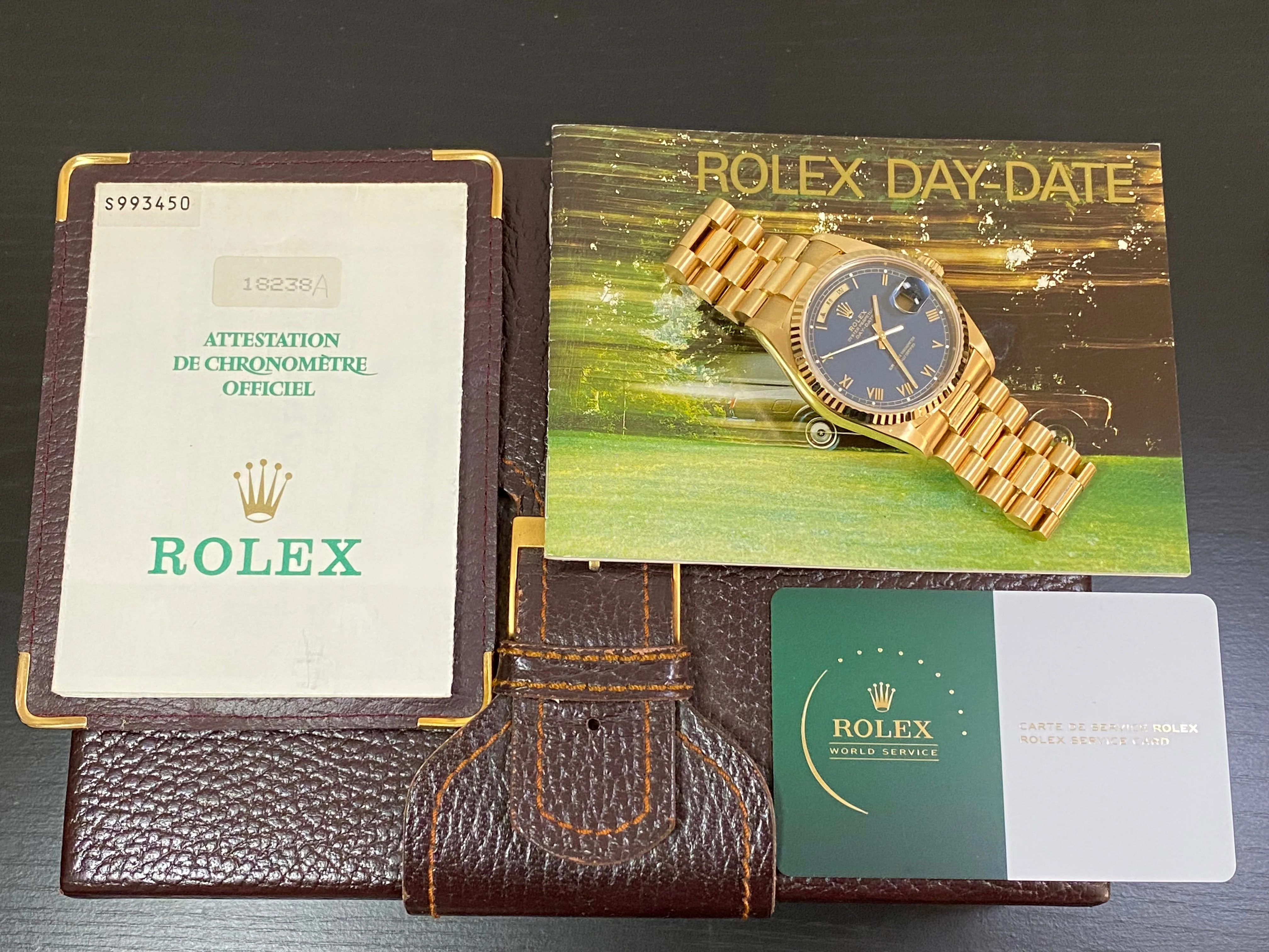 Rolex Yellow Gold Day-Date 36 - 1994 - Fluted Bezel - Blue Roman Dial - Mandarin Day&Date - President Bracelet - 18238