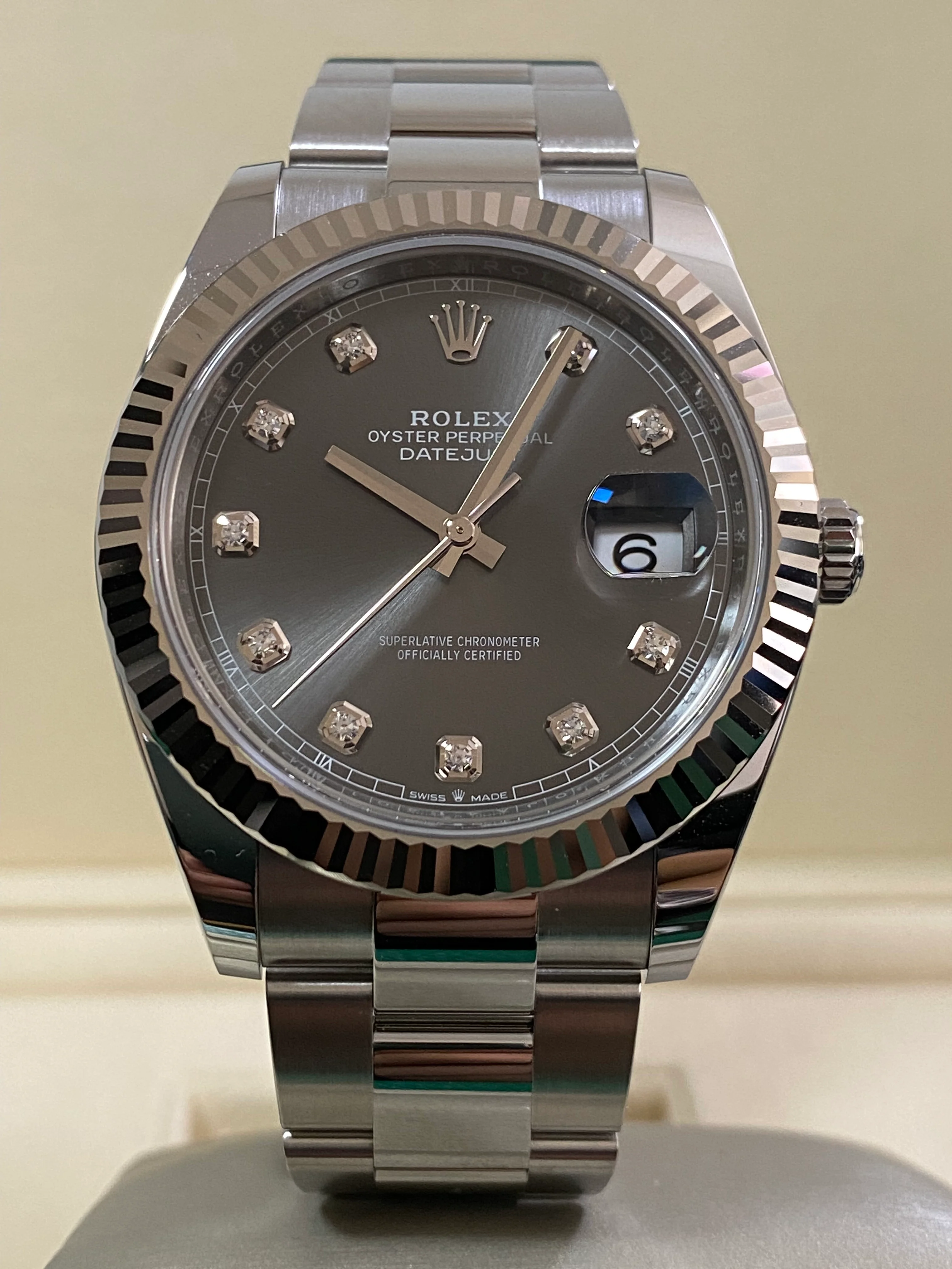 Rolex Steel and White Gold Datejust 41 - 2024 - Fluted Bezel - Rhodium Diamond Dial - Oyster Bracelet - 126334 *FULL SET*