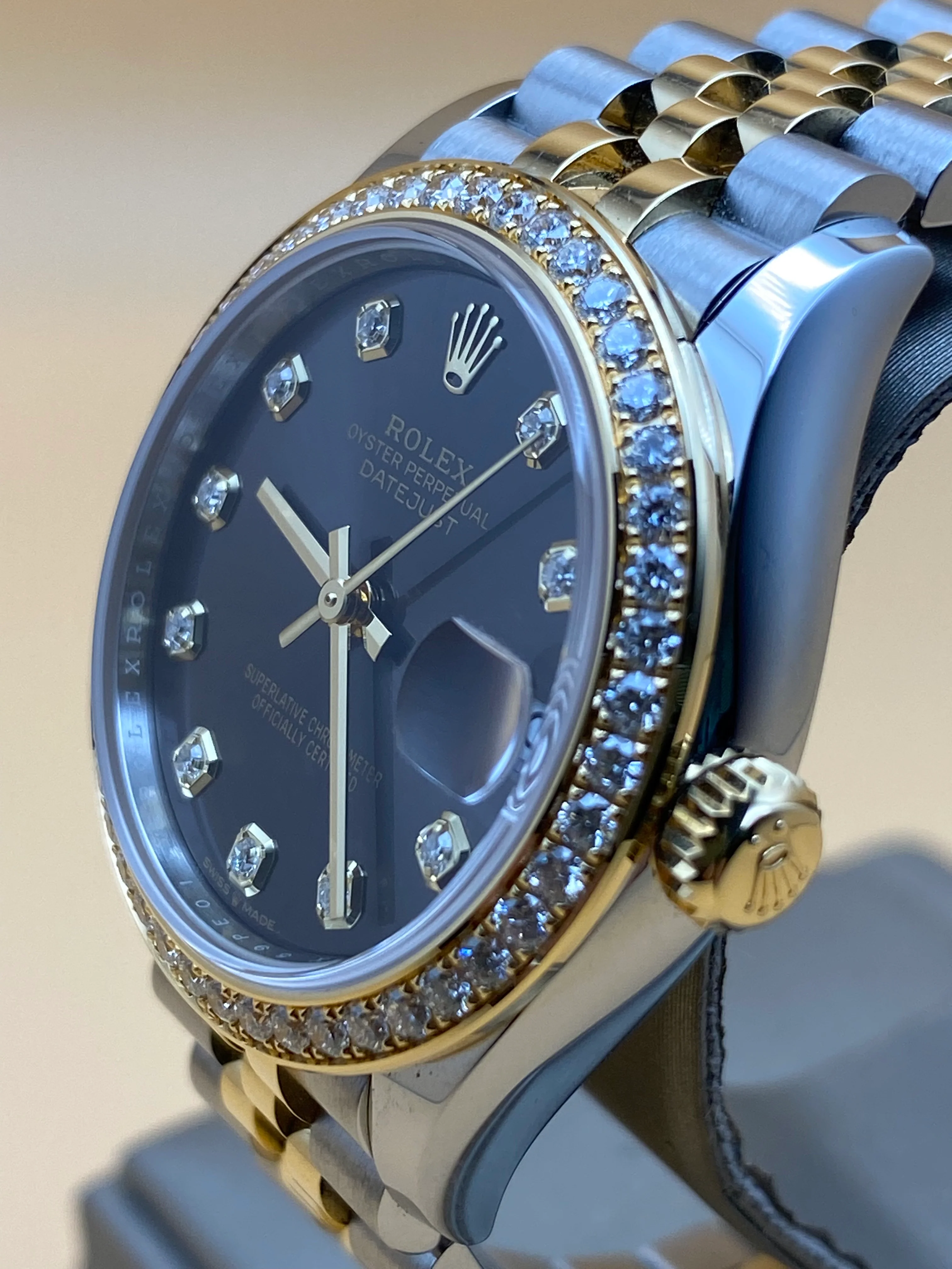 Rolex Steel and Yellow Gold Datejust 31 - 2023 - Diamond Bezel - Dark Grey Diamond Dial - Jubilee Bracelet - 278383RBR