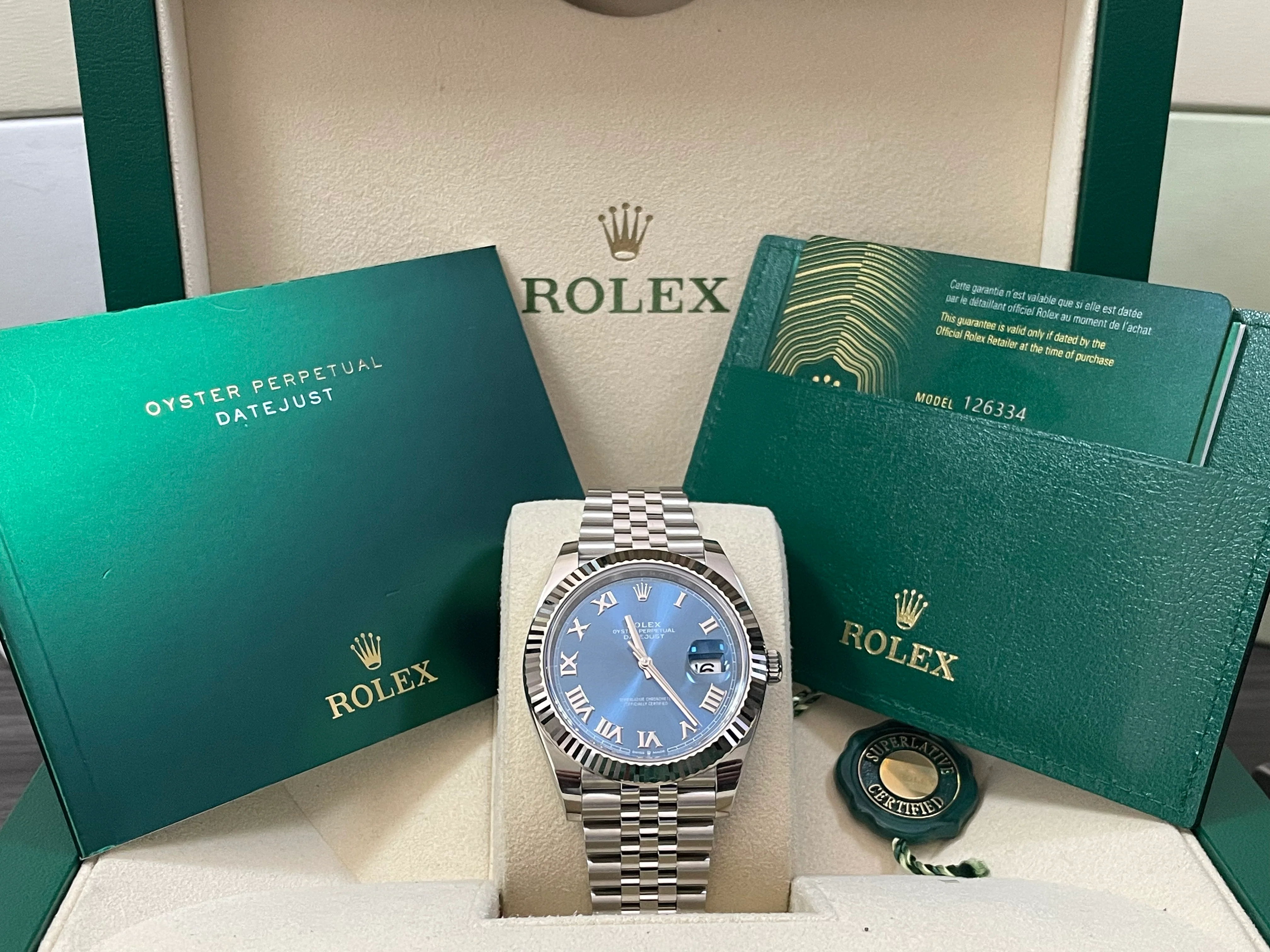 Rolex Steel and White Gold Rolesor Datejust 41 - 2023 - Fluted Bezel - Blue Roman Dial - Jubilee Bracelet - 126334