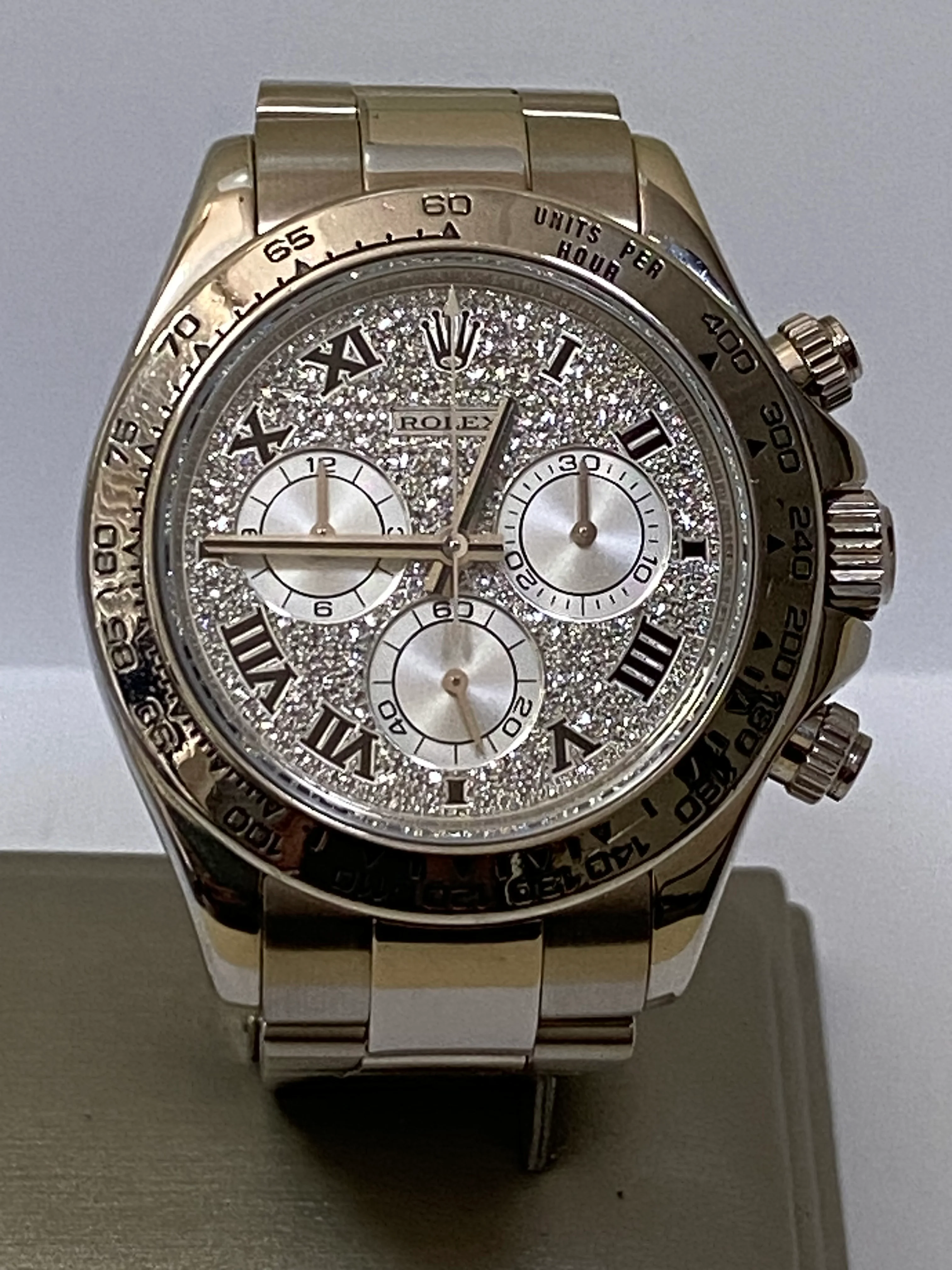 Rolex White Gold Cosmograph Daytona - 2008 - Pave Diamond Roman Dial - 2008 - 116509