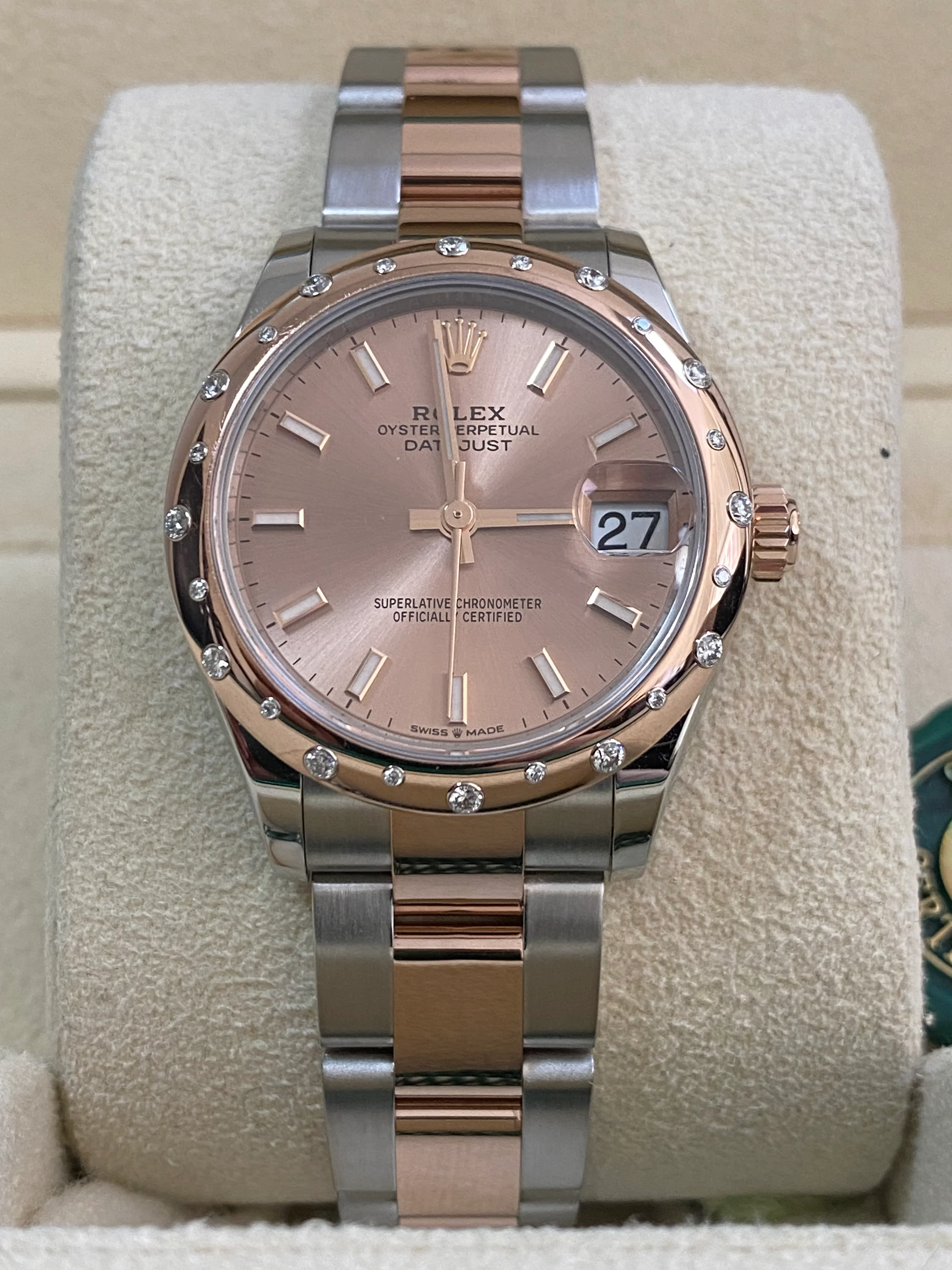 Rolex Steel and Everose Gold Datejust 31 - 2022 - Floating Diamond Bezel - Pink Index Dial - Oyster Bracelet - 278341RBR *FULL SET*