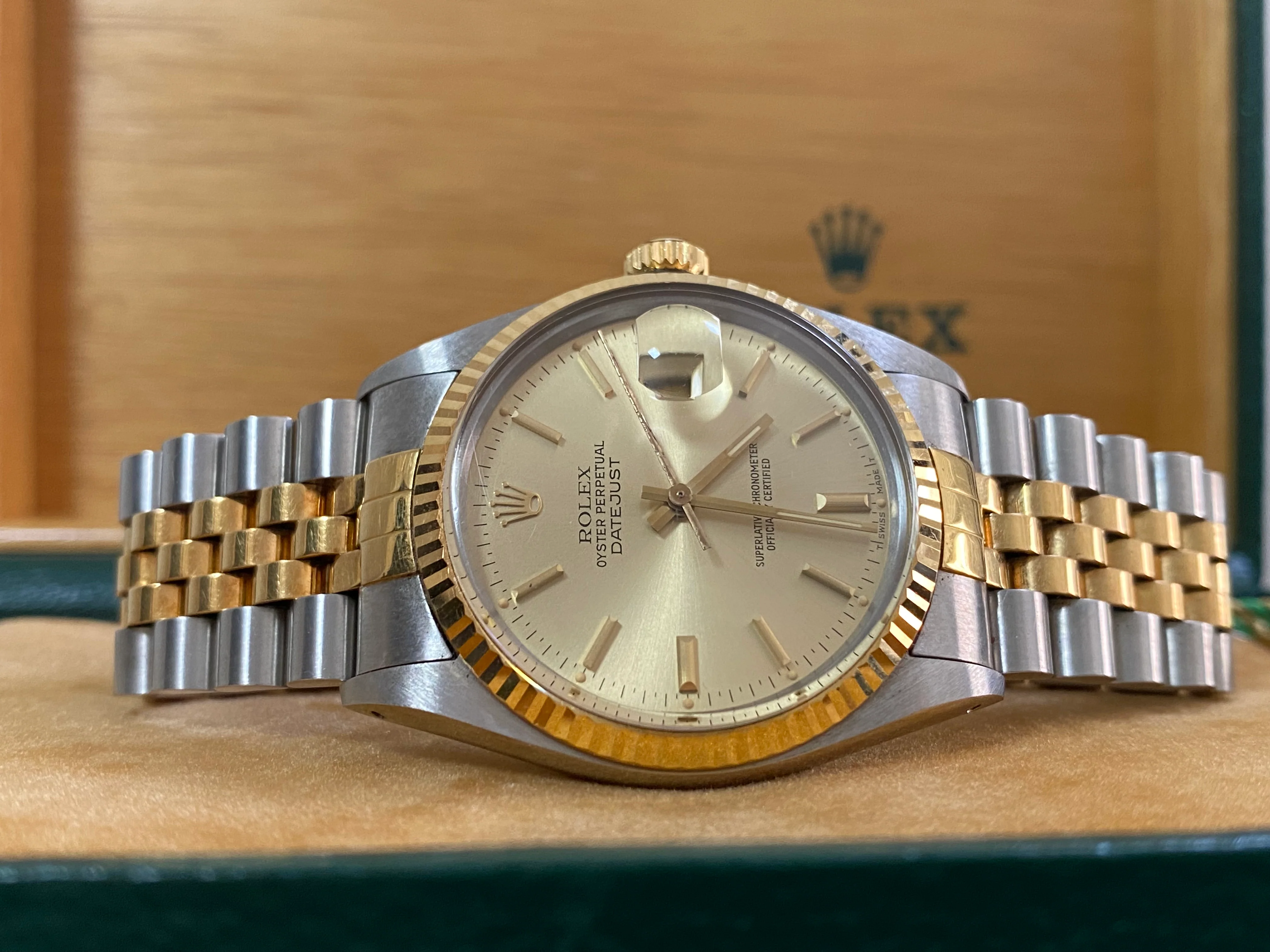 Rolex Steel and Yellow Gold Datejust 36 - 1985 - Fluted Bezel - Champagne Index Dial - Jubilee Bracelet - 16013 *UNPOLISHED*
