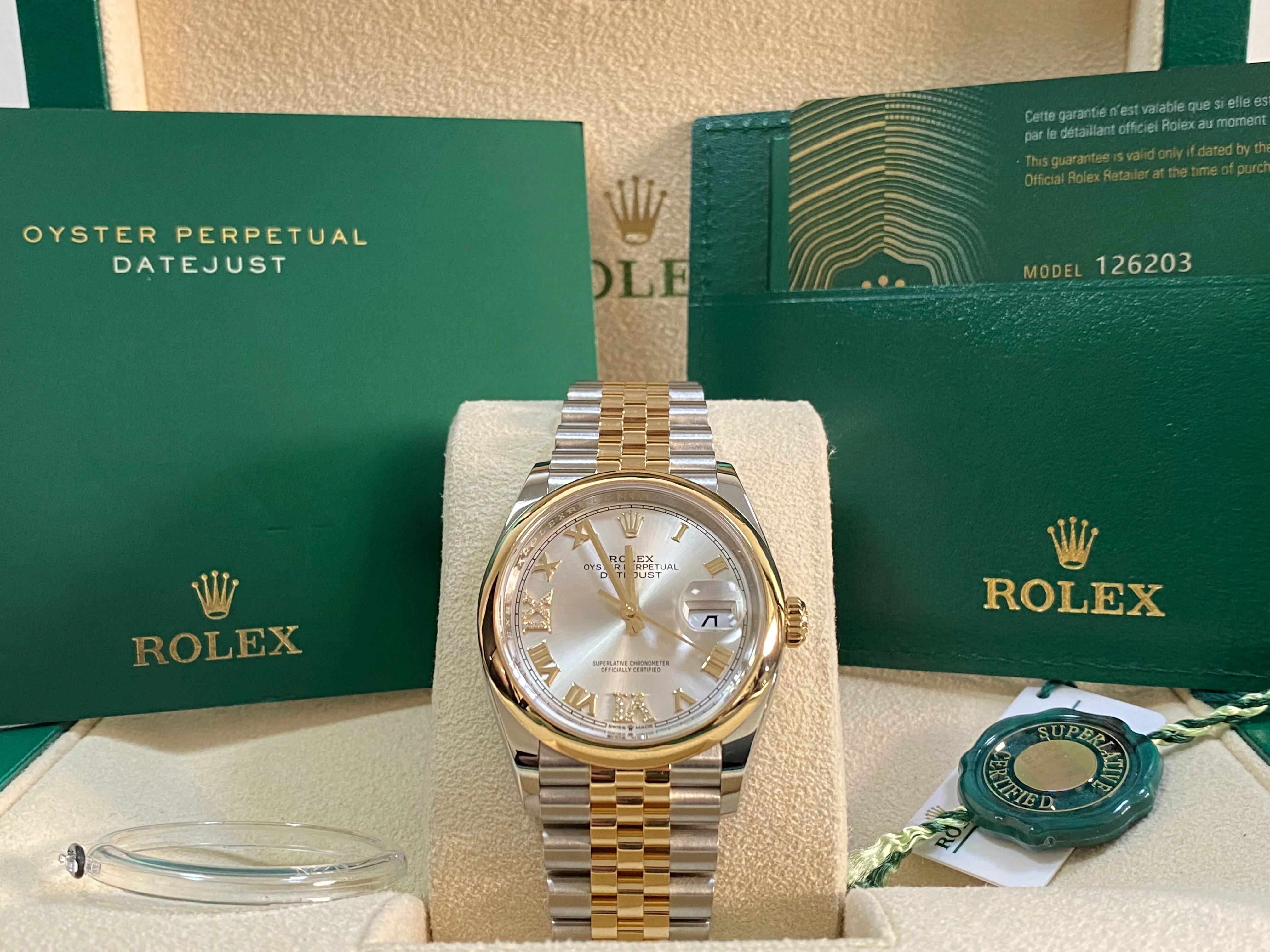 Rolex Steel and Yellow Gold Datejust 36 - Domed Bezel - Silver Roman Diamond-Set Dial - Jubilee Bracelet - 126203