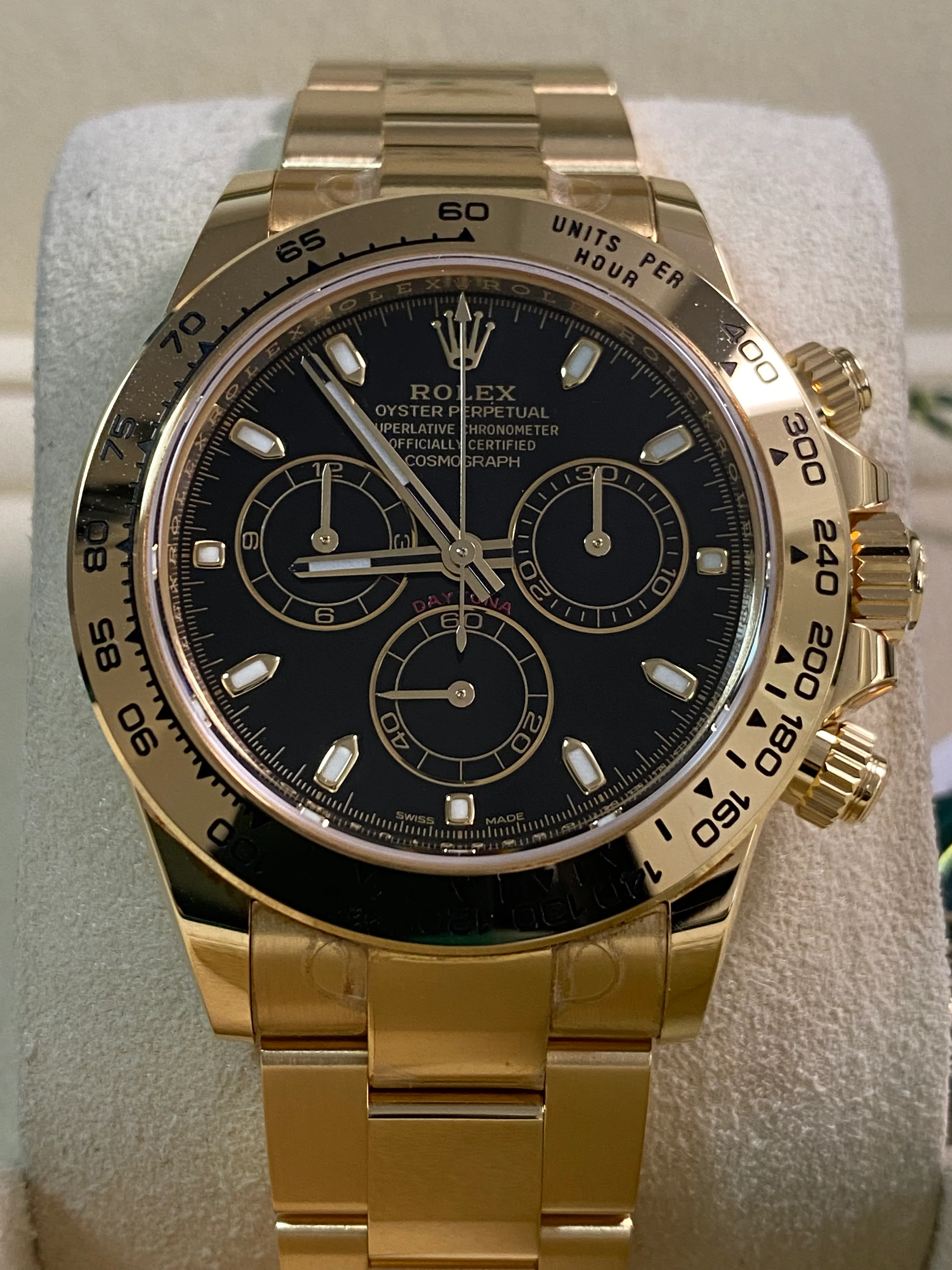 Rolex Yellow Gold Cosmograph Daytona - 2023 - Black Index Dial - 116508 *MOST STICKERS*