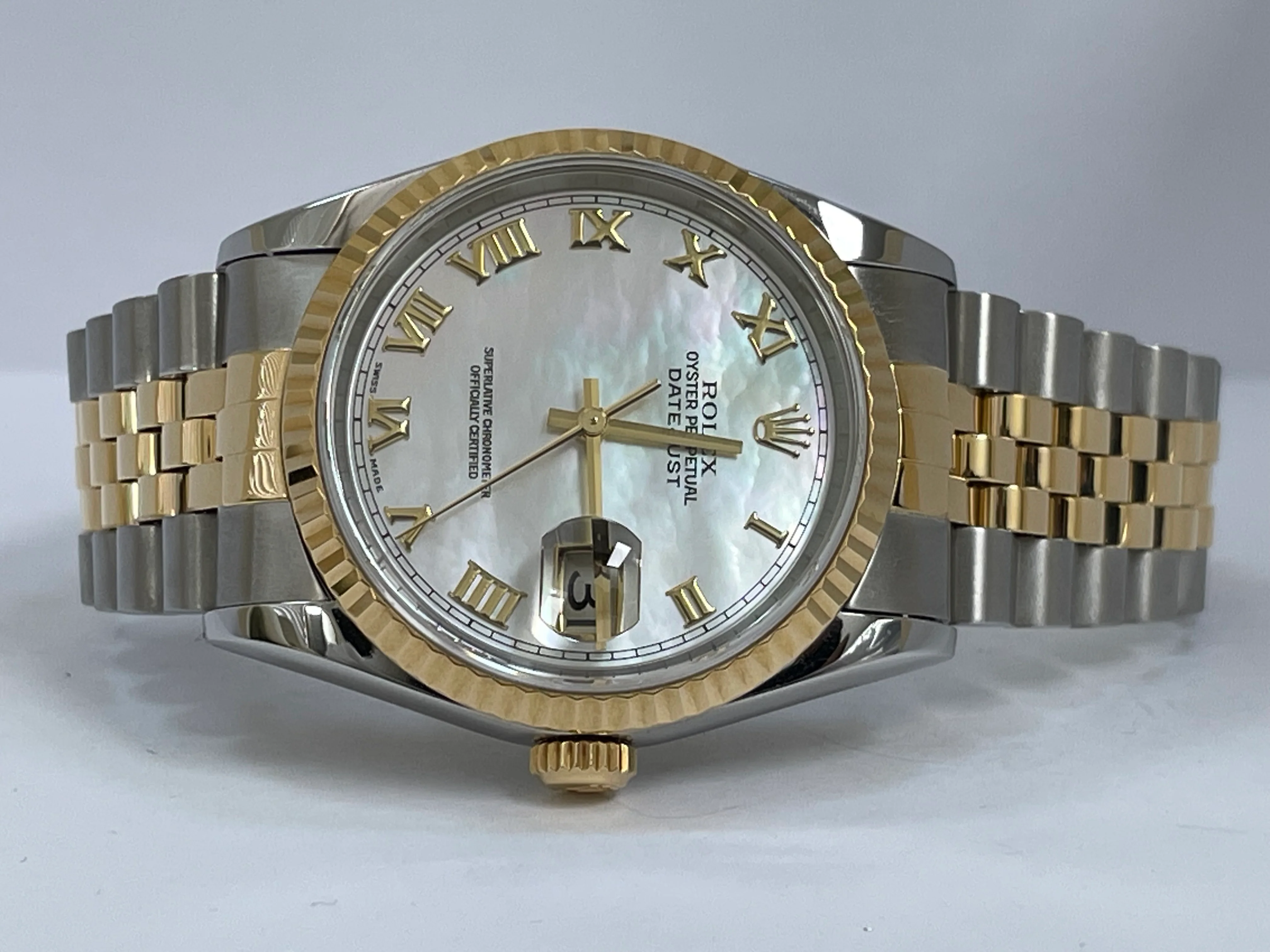 Rolex Steel and Yellow Gold Datejust 36 - U Serial - Fluted Bezel - Mother of Pearl Roman Dial - Jubilee Bracelet - 16233