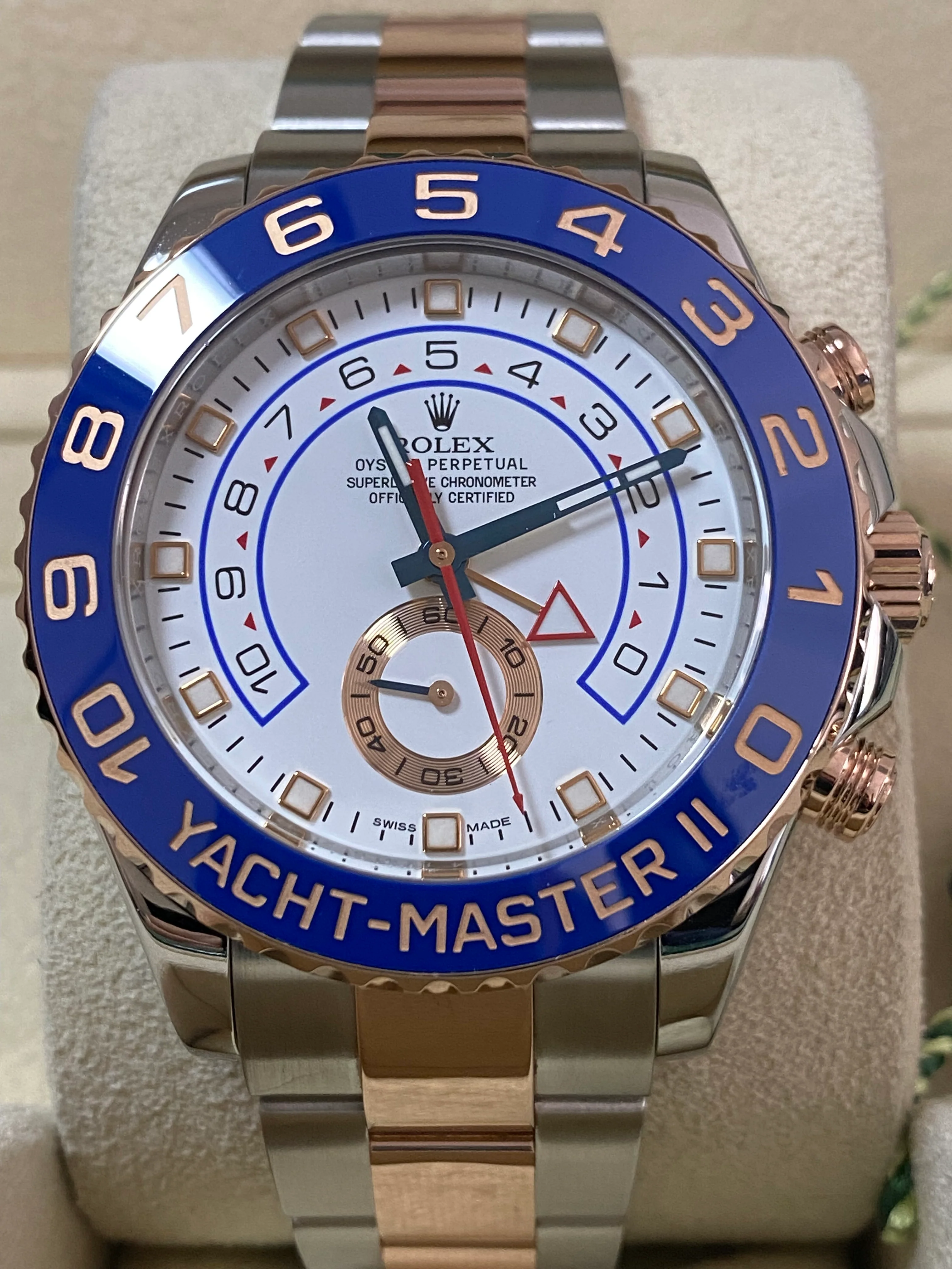 Rolex Steel and Everose Gold Yacht-Master II - 2016 - Ceramic Blue Bezel - White Dial - 116681 *FULL SET*