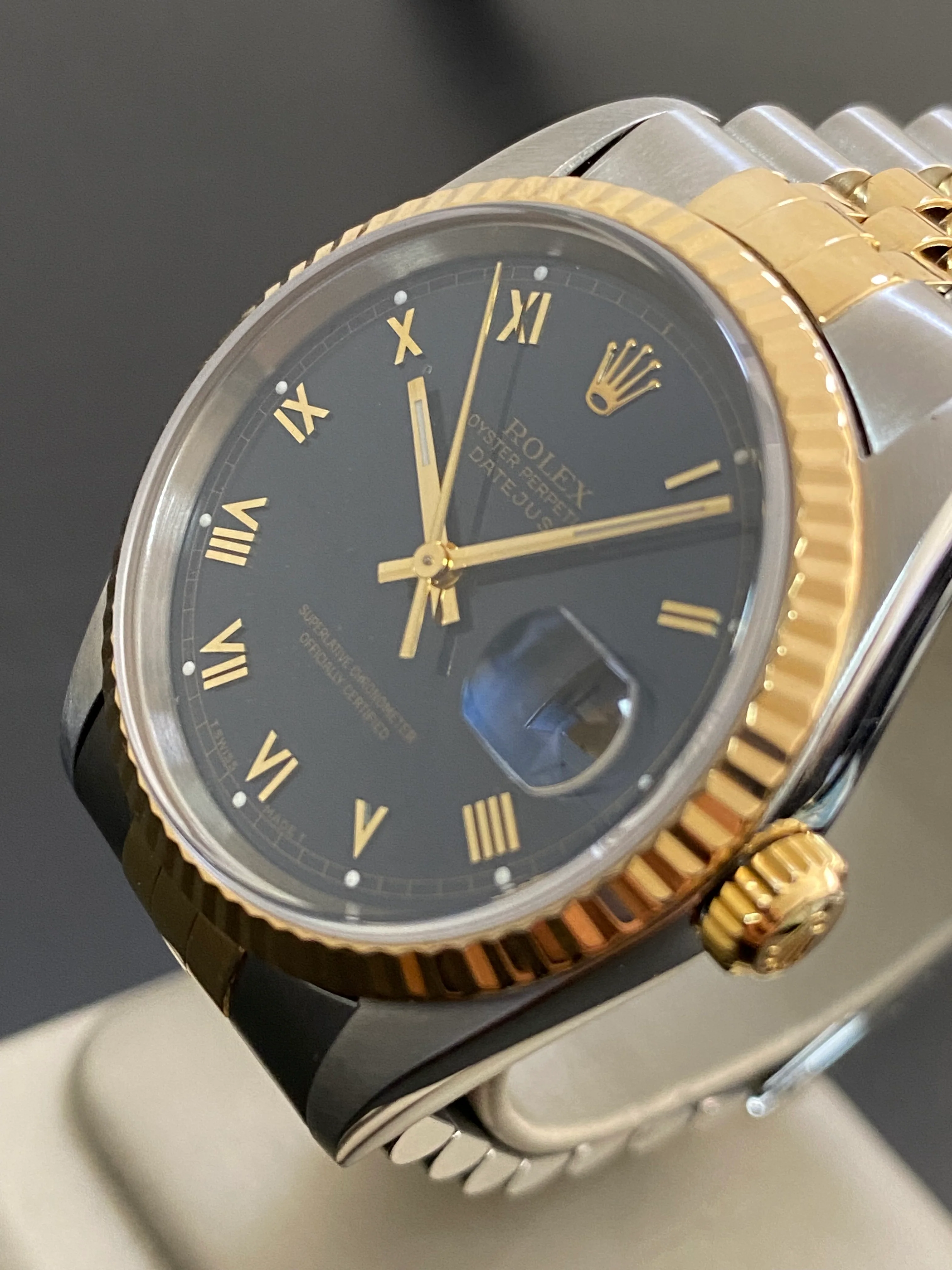 Rolex Steel and Yellow Gold Datejust 36 - W serial - Fluted Bezel - Blue Roman Dial - Jubilee Bracelet - 16233