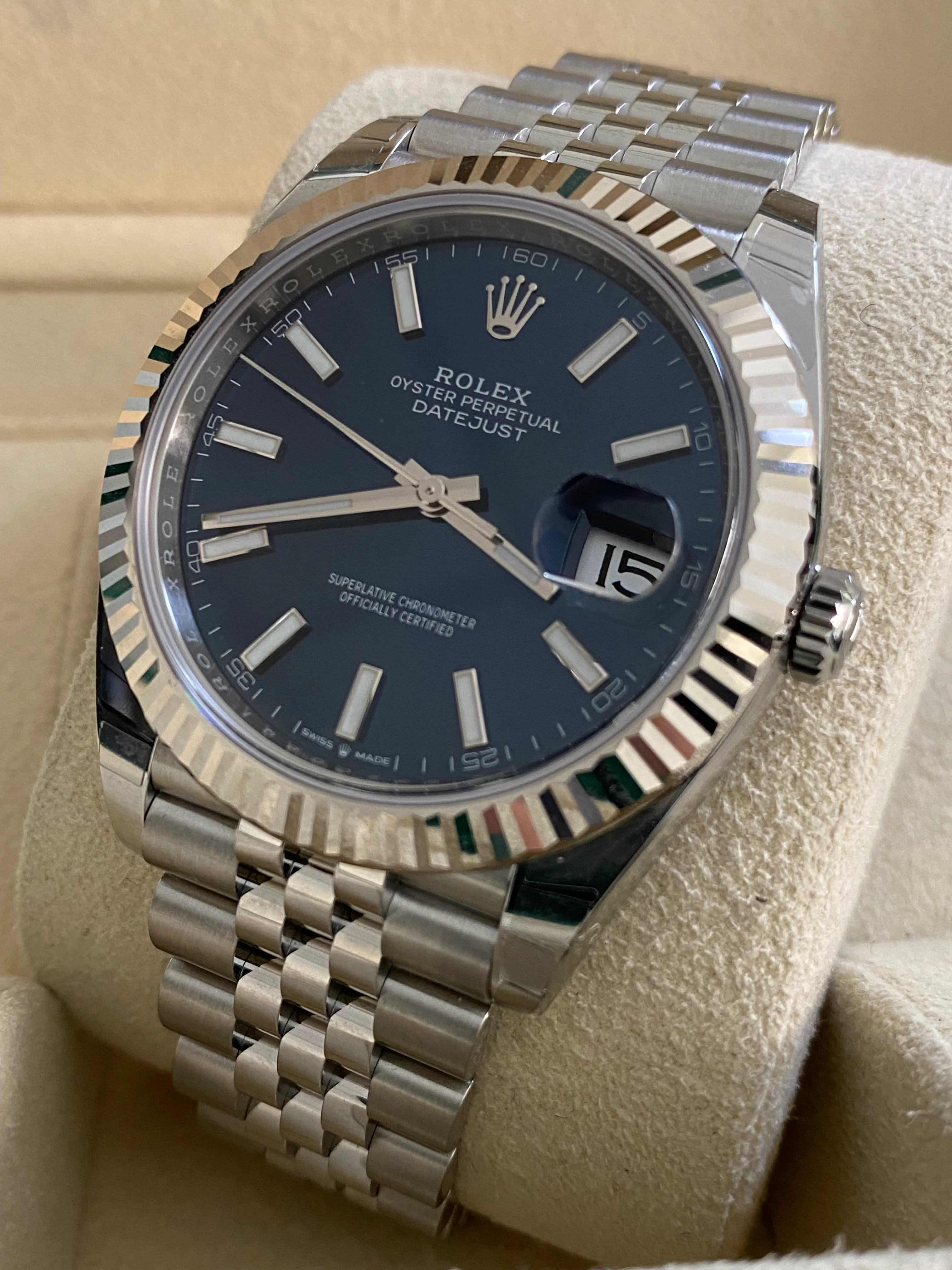 Rolex Steel and White Gold Datejust 41 - 2024 - Fluted Bezel - Blue Index Dial - Jubilee Bracelet - 126334 *COMPLETE SET*