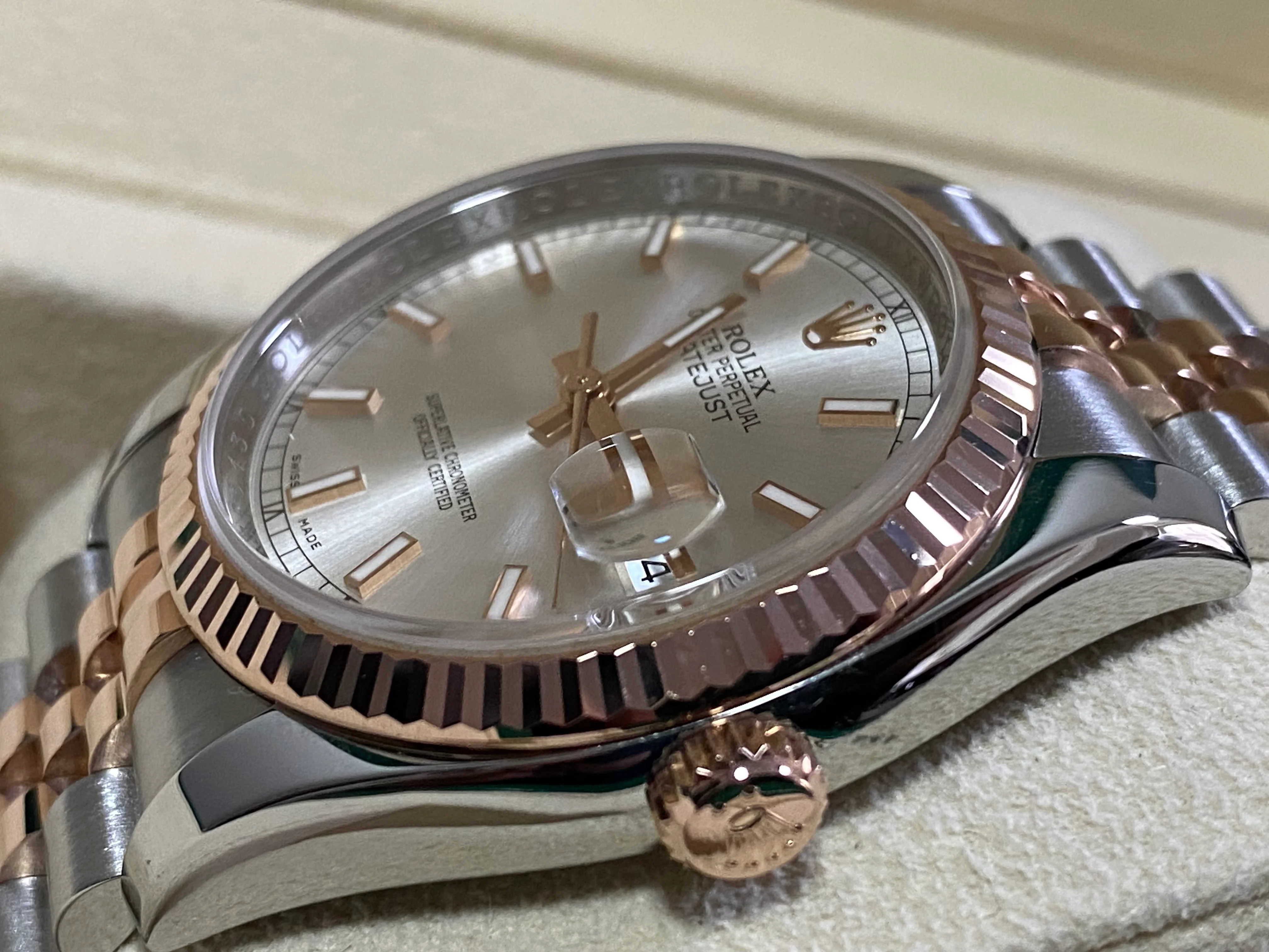 Rolex Steel and Everose Gold Datejust 36 - Fluted Bezel - Sundust Dial - Jubilee Bracelet - 116231