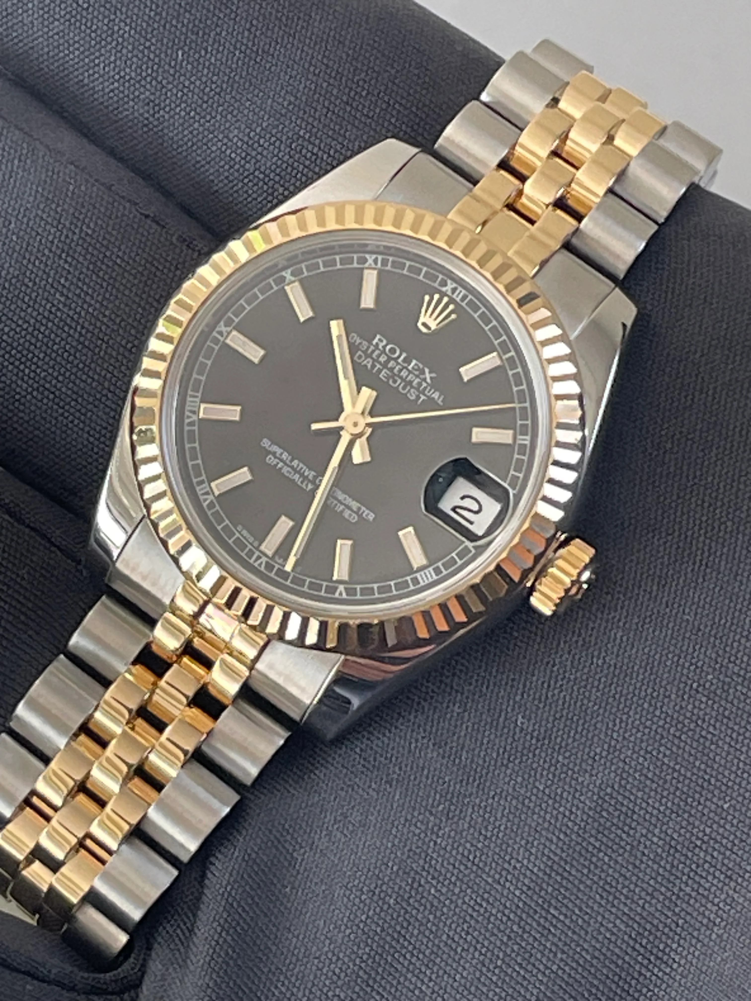 Rolex Steel and Yellow Gold Datejust 31 - 2016 - Fluted Bezel - Black Index Dial - Jubilee Bracelet - 178273