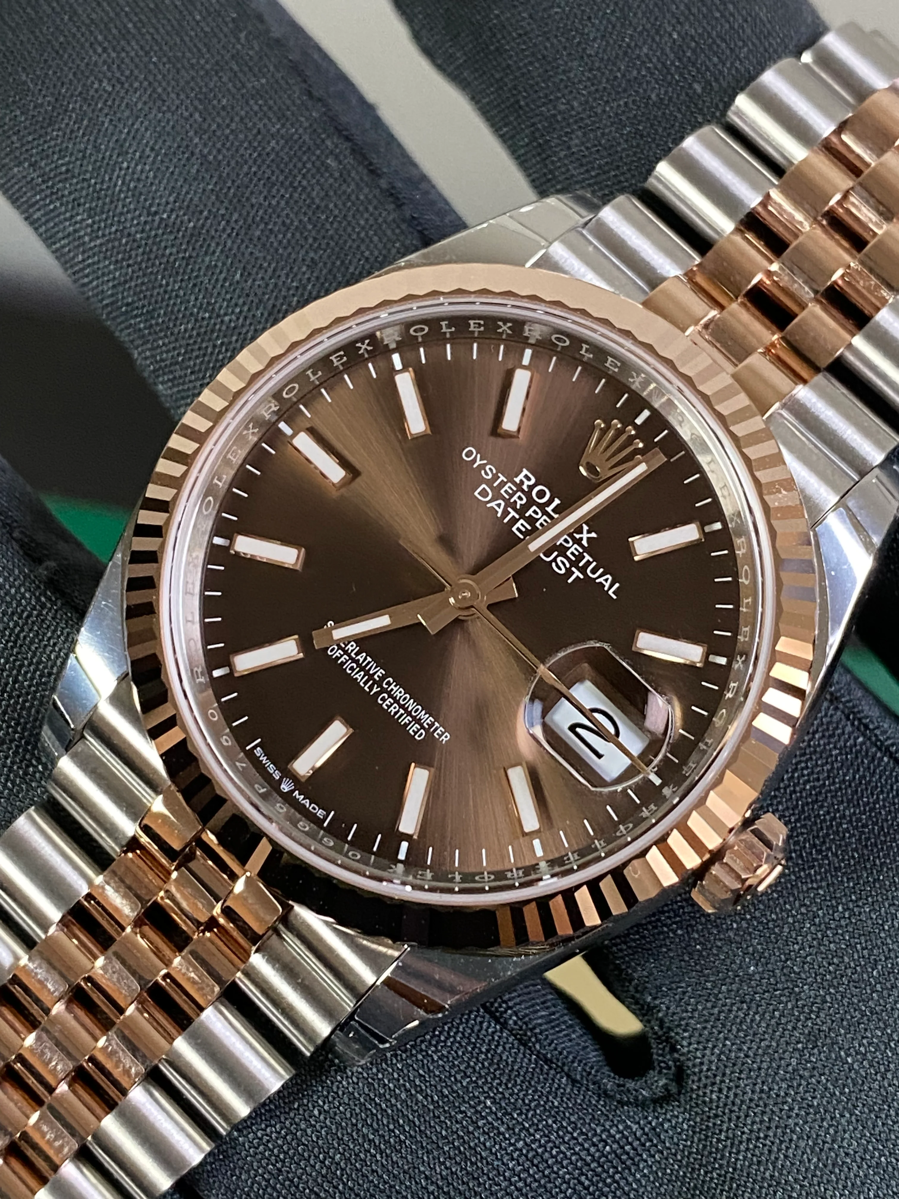 Rolex Steel and Everose Gold Datejust 36 - 2023 - Fluted Bezel - Chocolate Index Dial - Jubilee Bracelet - 126231