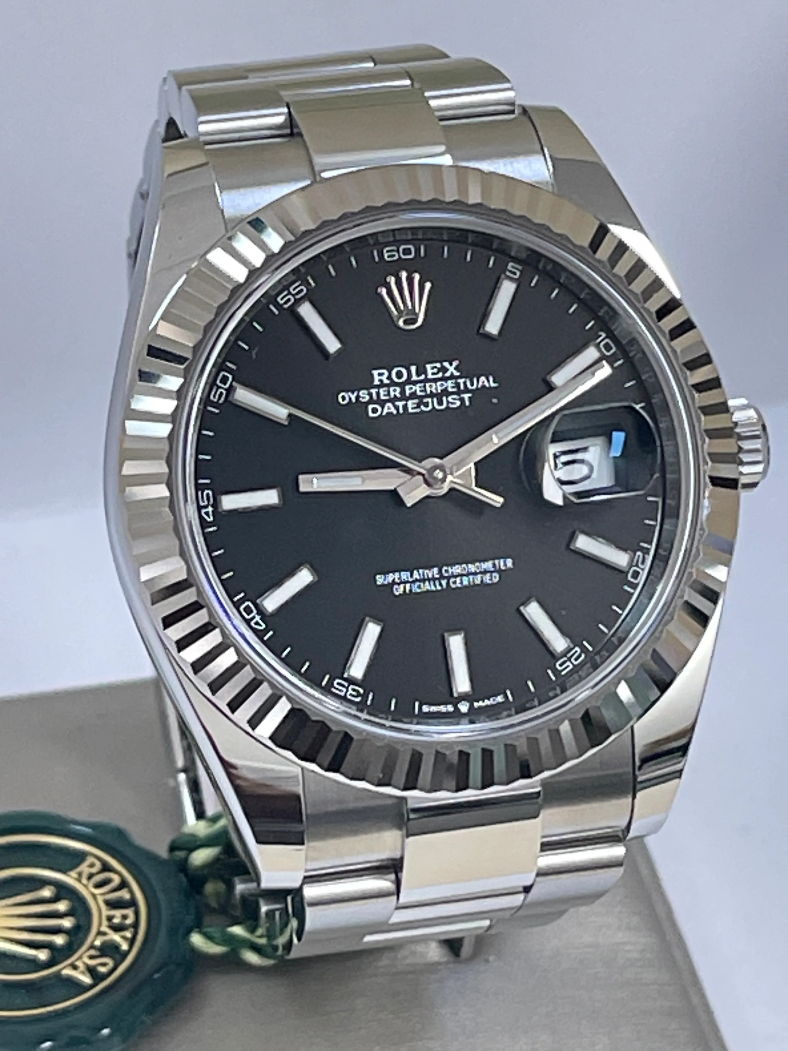 Rolex Steel and White Gold Datejust 41 - 2023 - Fluted Bezel - Black Index Dial - Oyster Bracelet - 126334