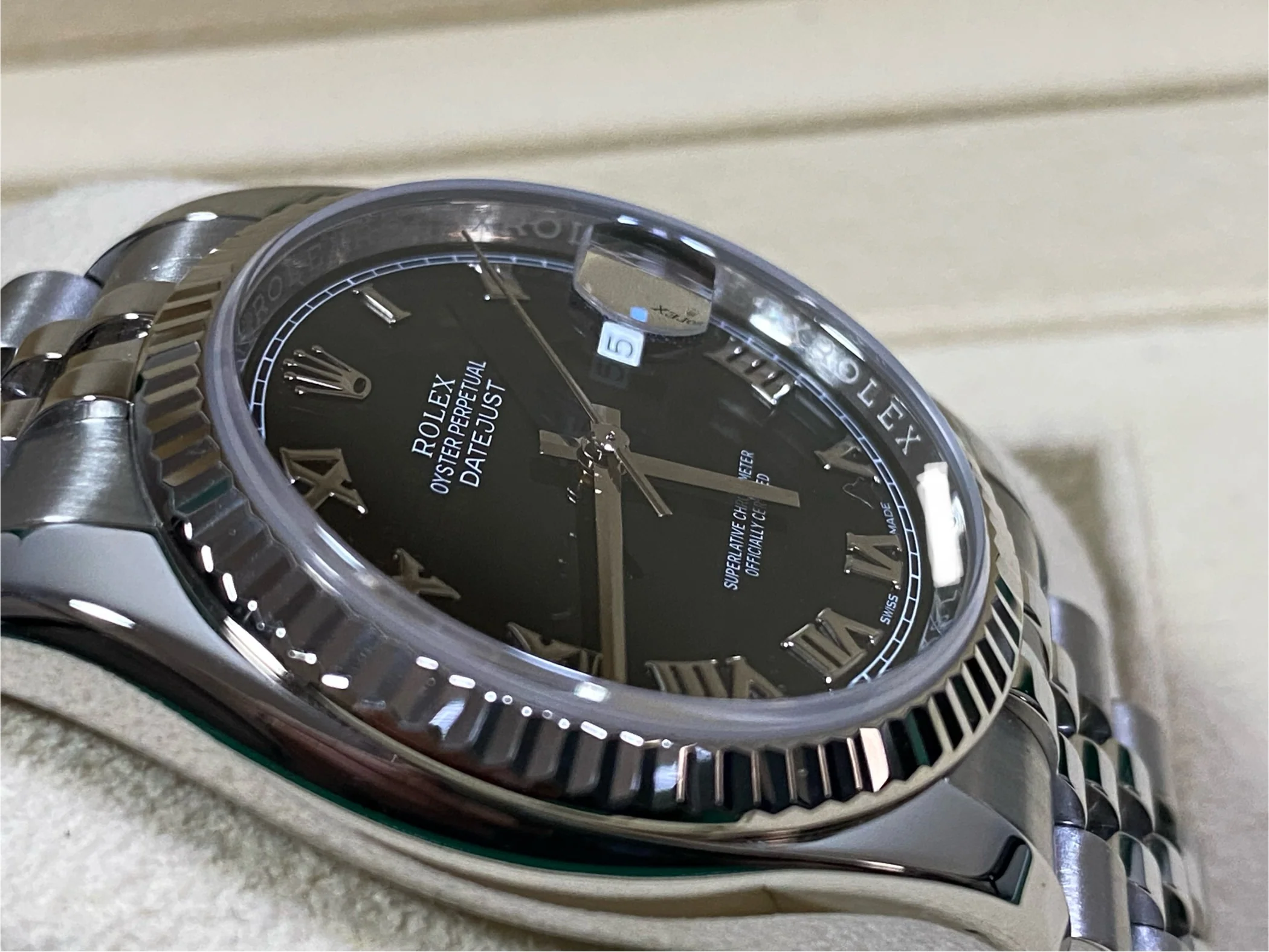 Rolex Steel Datejust 36 - 2019 - Fluted Bezel - Black Roman Dial - Jubilee Bracelet - 116234