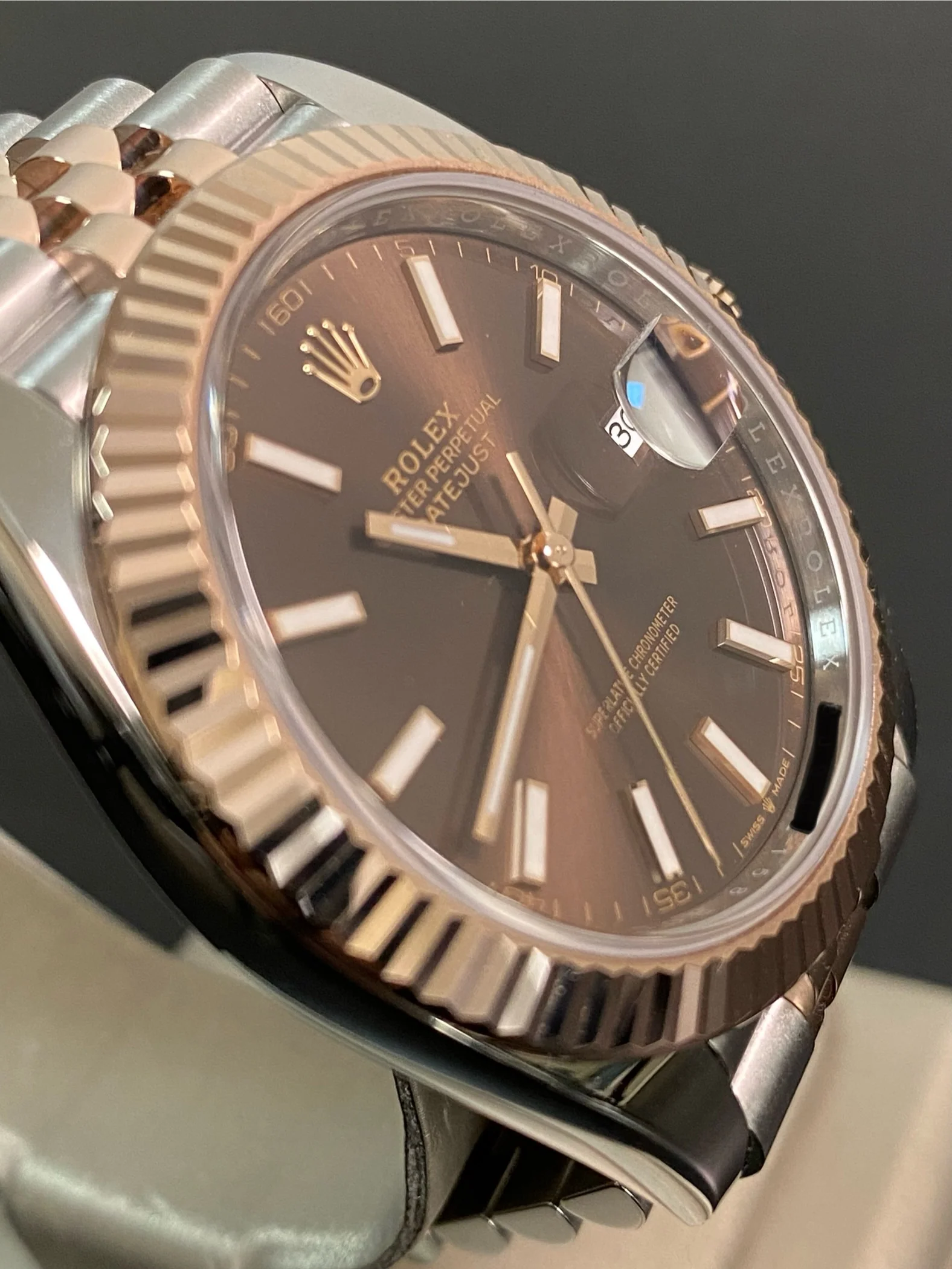 Rolex Steel and Everose Gold Datejust 41 - 2023 - Fluted Bezel - Chocolate Index Dial - Jubilee Bracelet - 126331 *FULL SET*