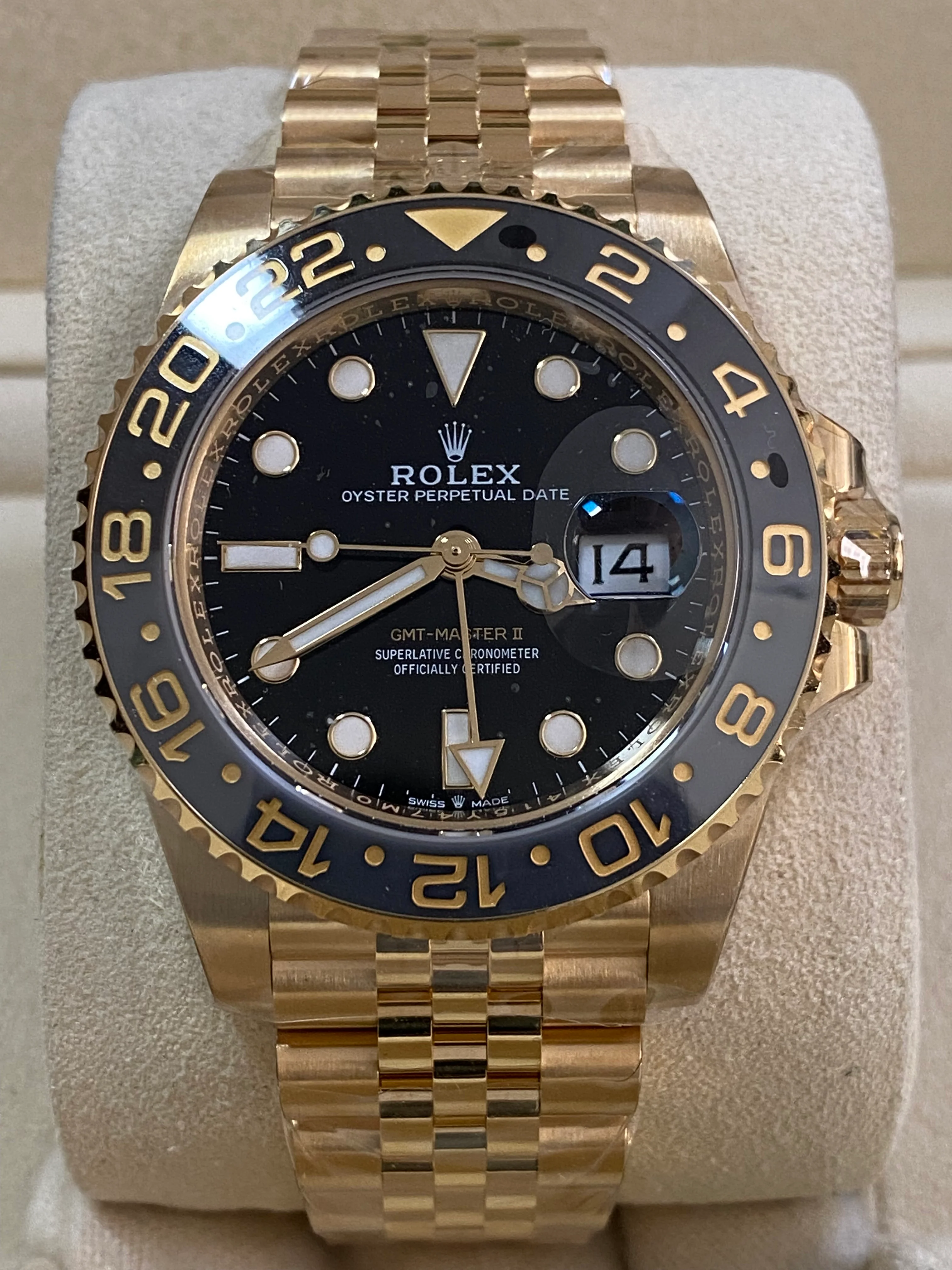 Rolex Yellow Gold GMT-Master II - 2023 - Grey and Black Bezel - Black Dial - Jubilee Bracelet - 126718GRNR