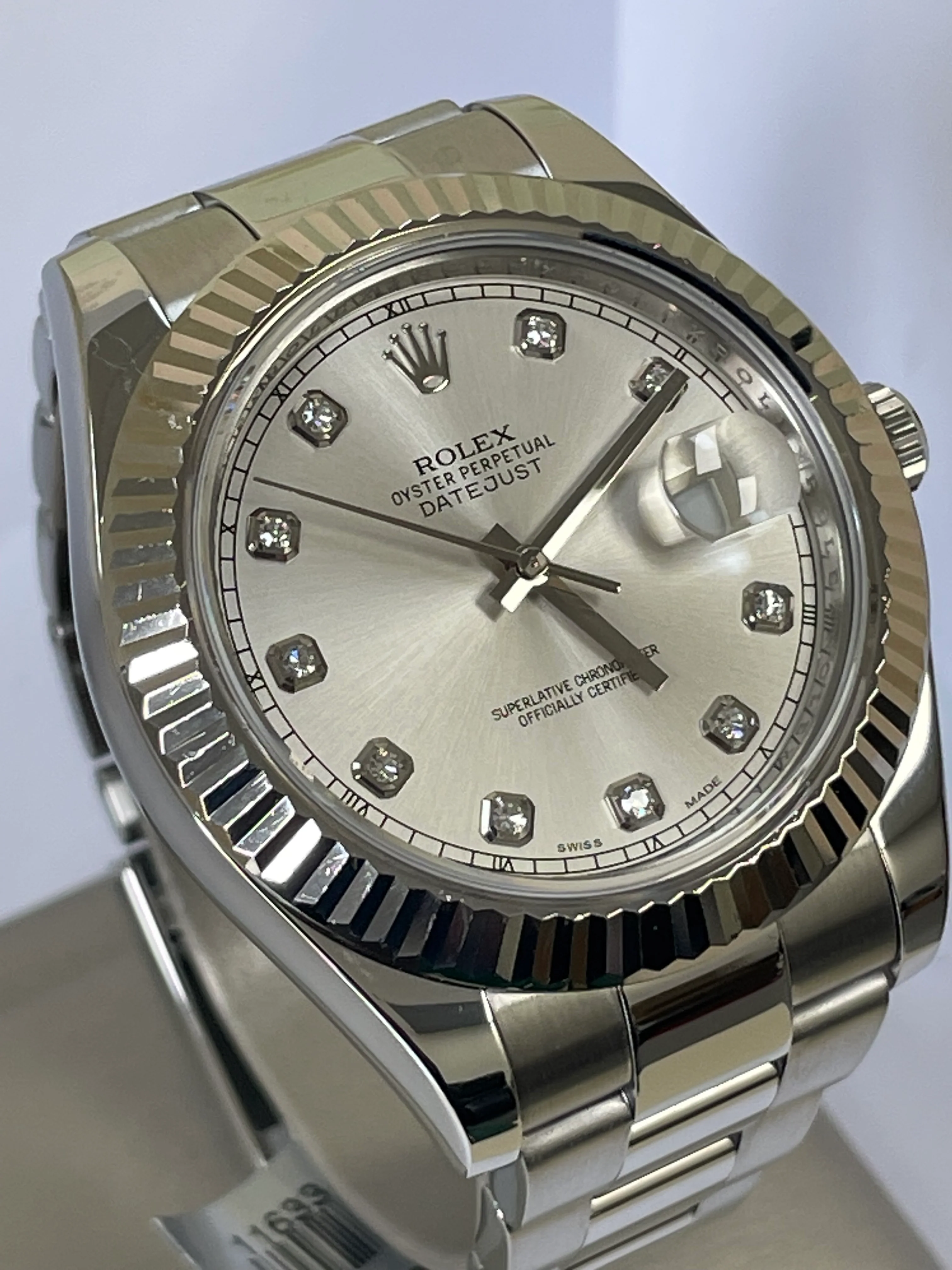 Rolex Steel Datejust II - 2010 - Fluted Bezel - Silver Diamond Dial - Oyster Bracelet - 116334