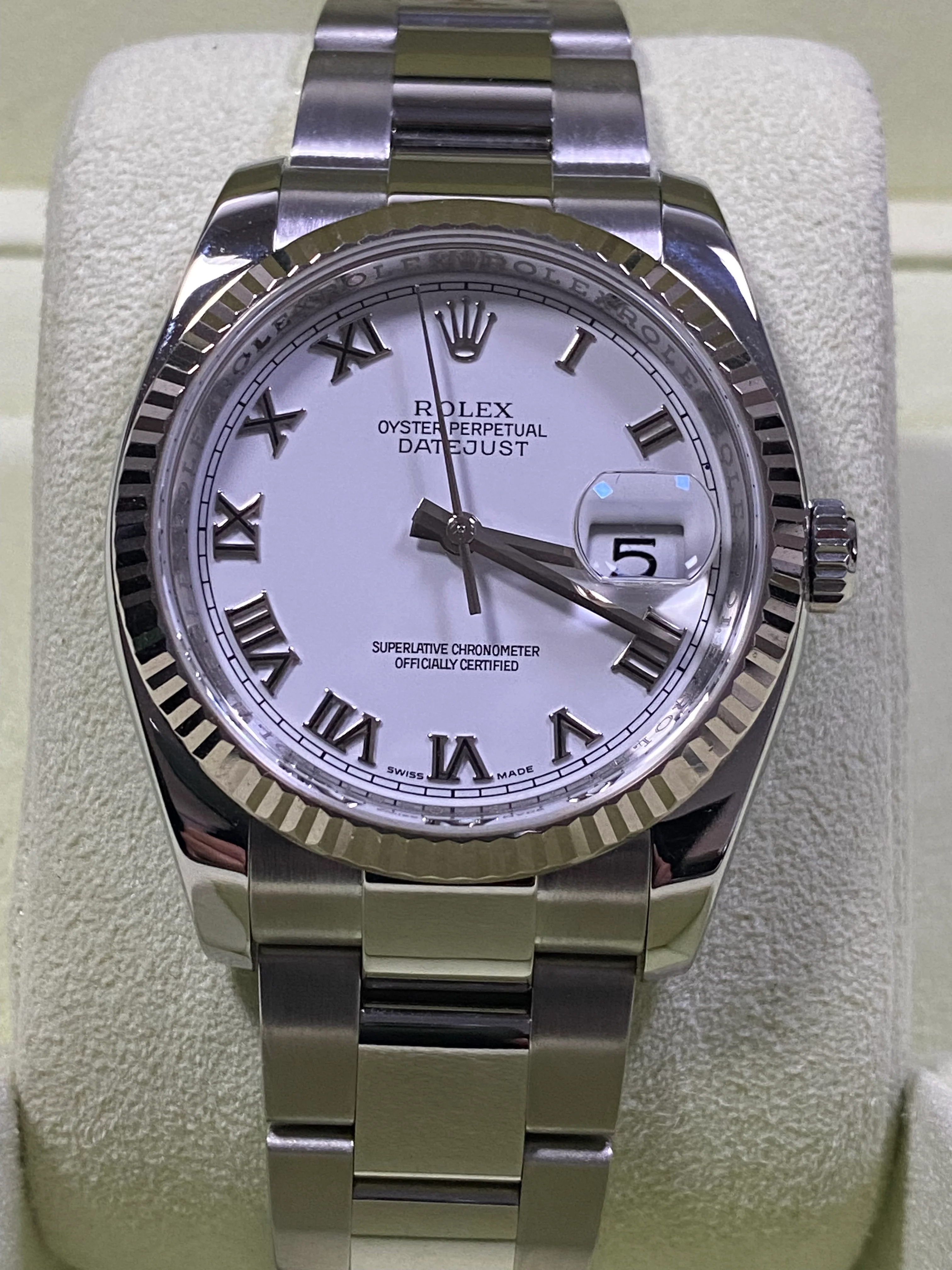Rolex Steel Datejust 36 - Fluted Bezel - White Roman Dial - Oyster Bracelet - 116234
