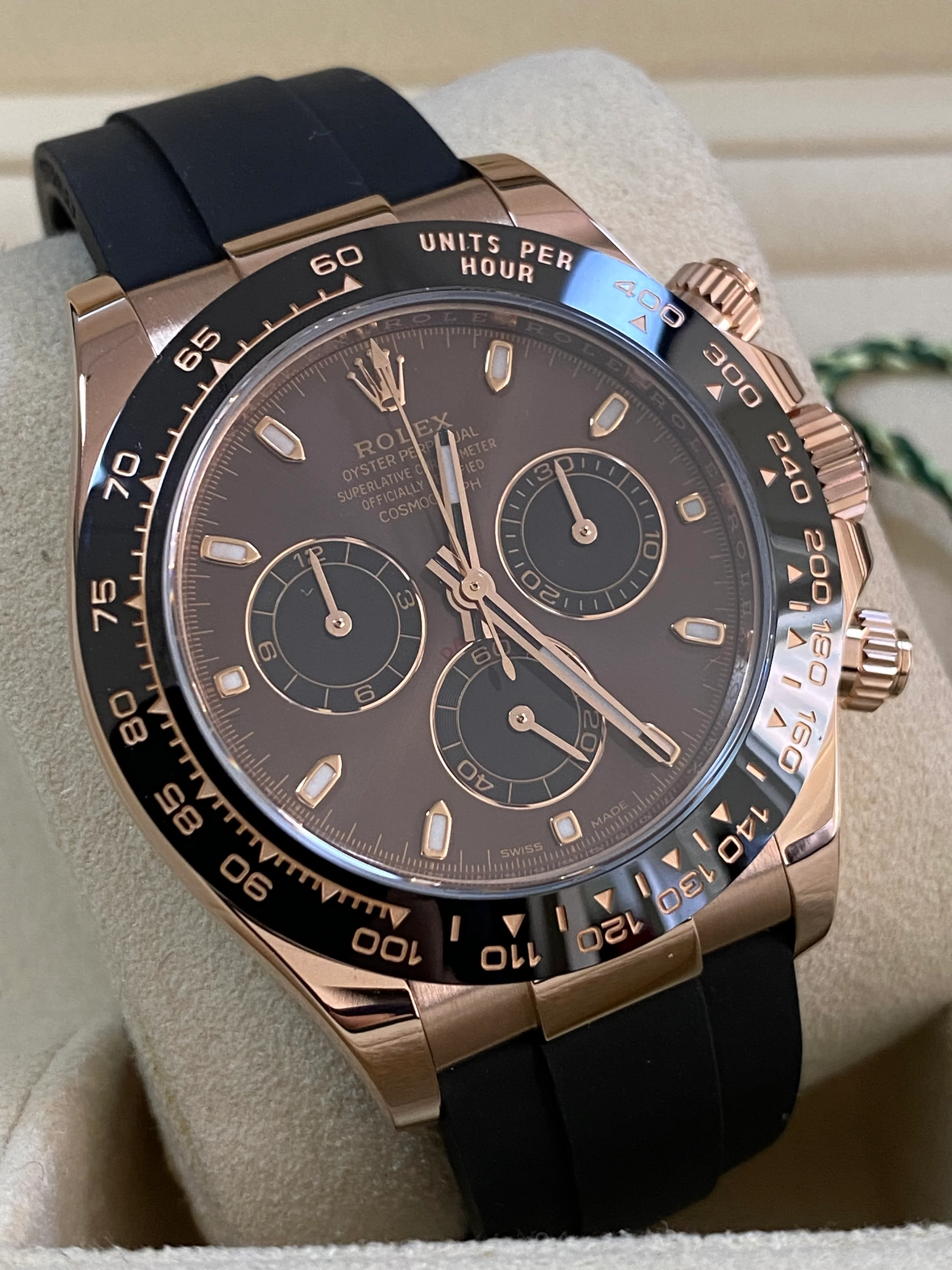 Rolex Everose Gold Cosmograph Daytona - 2019 - Chocolate Index Dial - Black Oysterflex Strap - 116515LN *NOS*