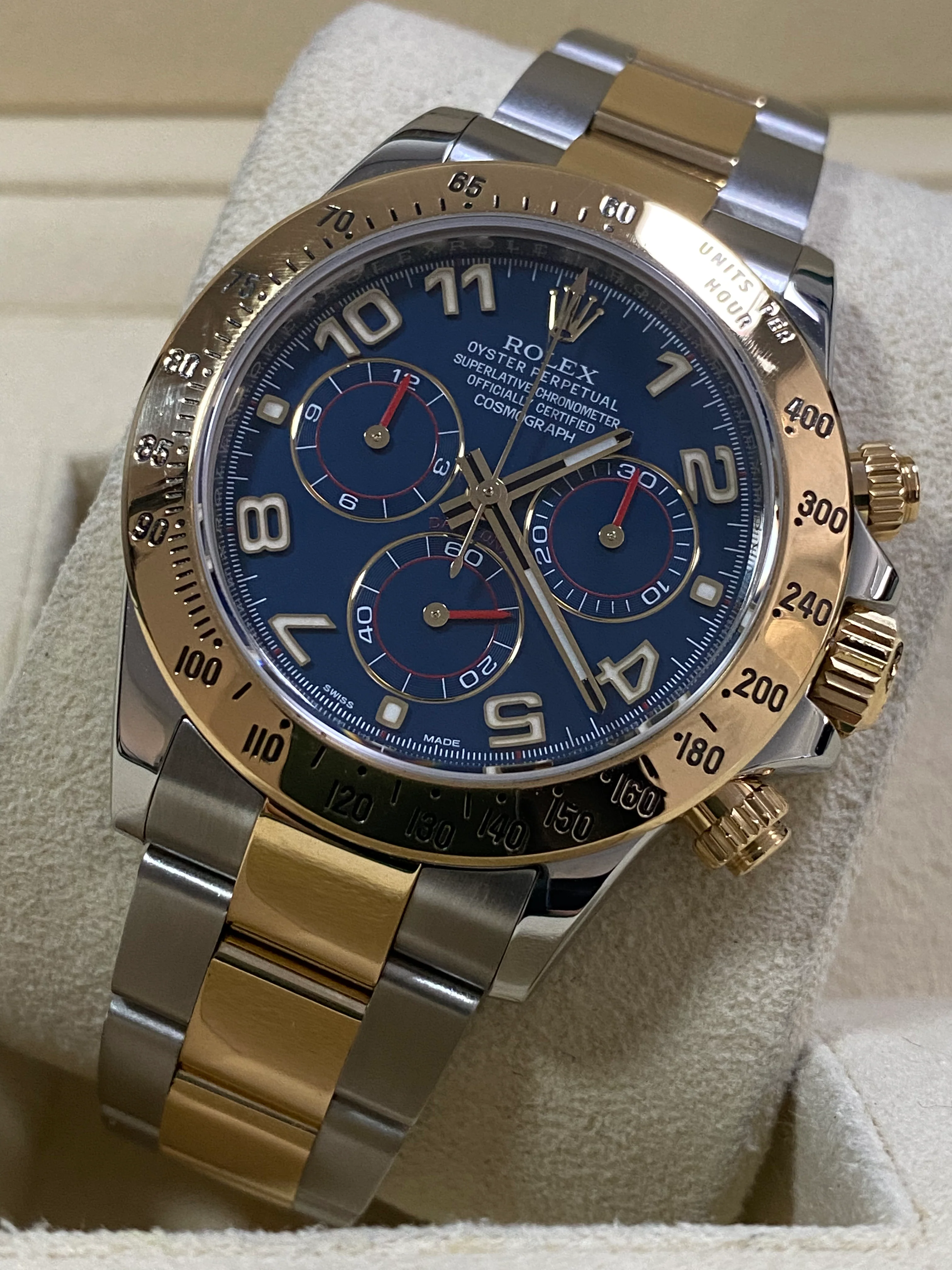Rolex Steel and Yellow Gold Cosmograph Daytona - Blue Racing Dial - 116523