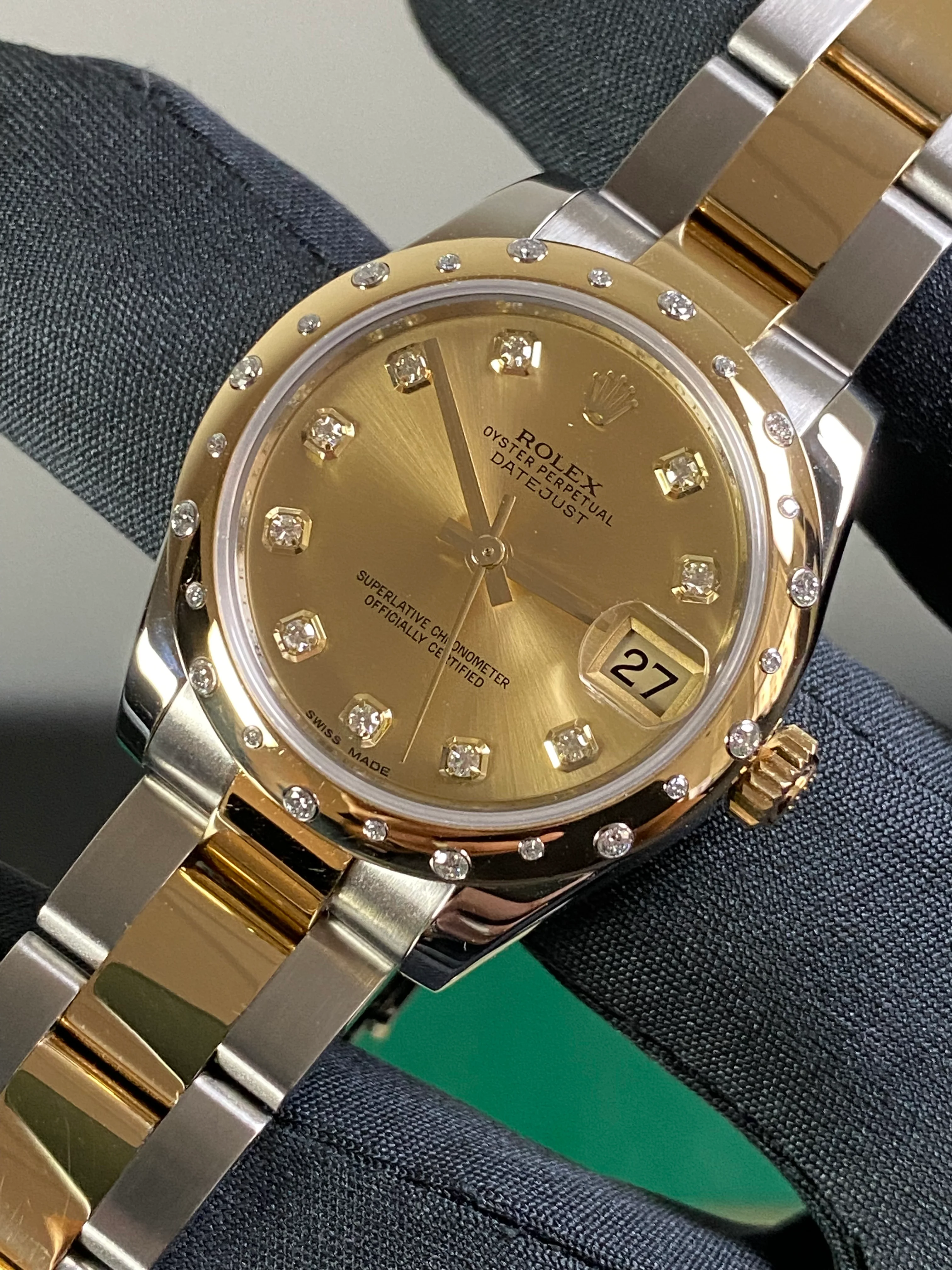 Rolex Steel and Yellow Gold Datejust 31 - 2015 - 24 Diamond Bezel - Champagne Diamond Dial - Oyster Bracelet - 178343