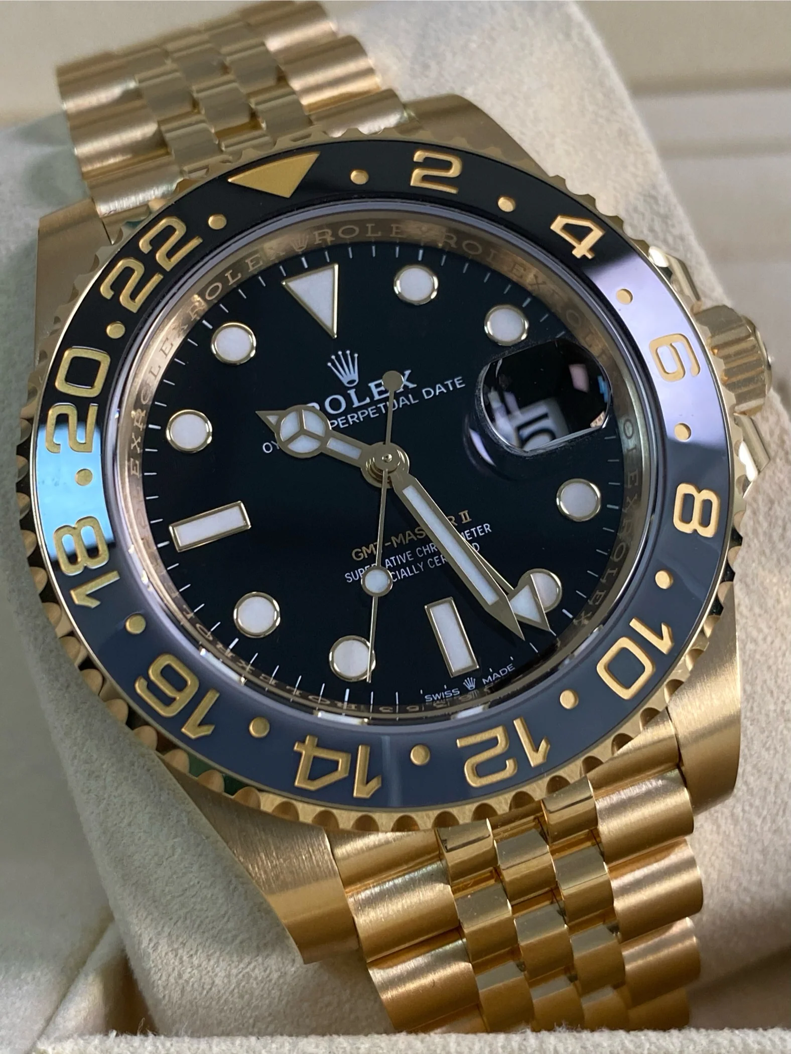 Rolex Yellow Gold GMT-Master II - 2024 - Grey and Black Bezel - Black Dial - Jubilee Bracelet - 126718GRNR *FULL SET*