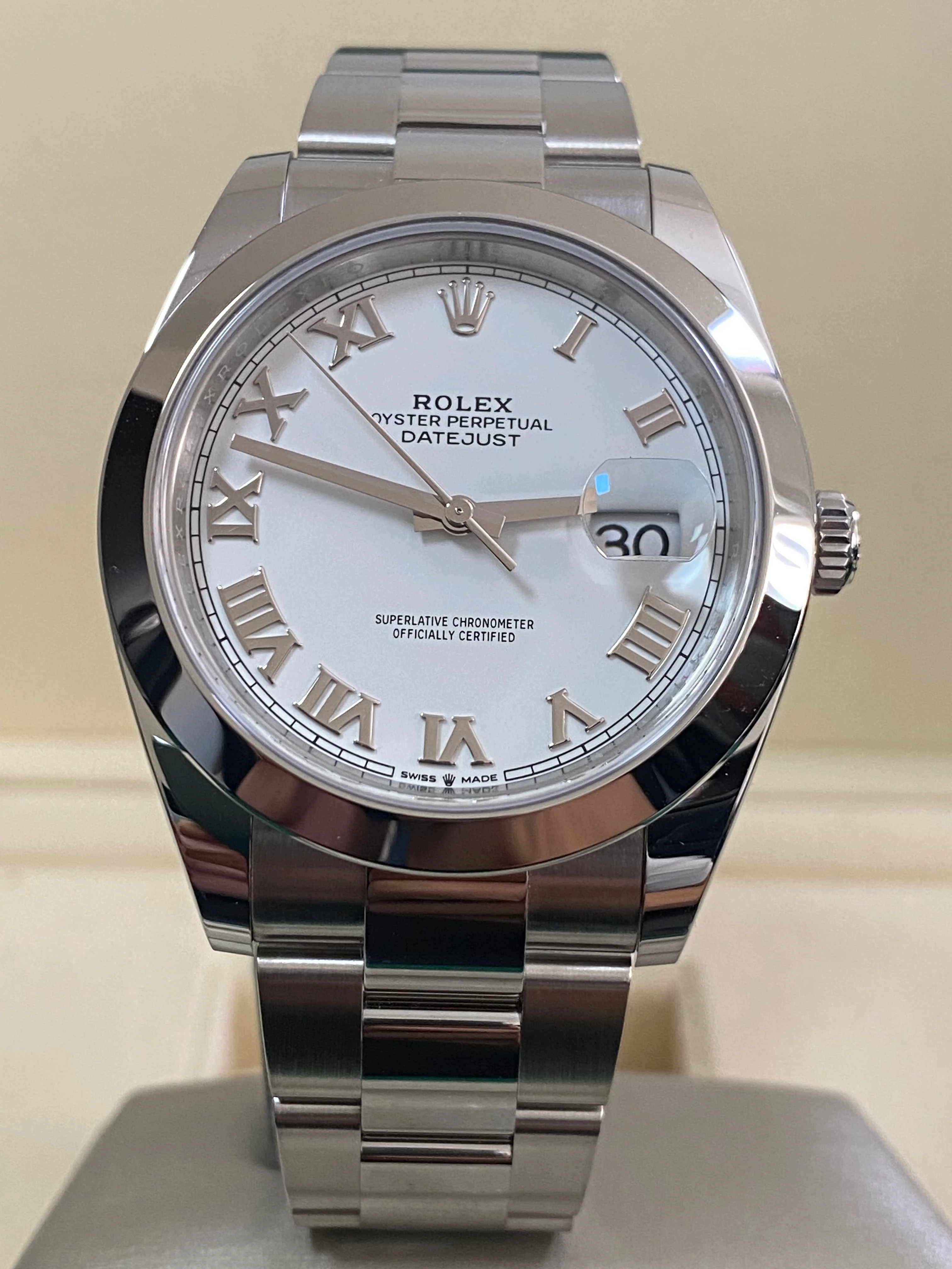 Rolex Steel Datejust 41 - 2024 - Smooth Bezel - White Roman Dial - Oyster Bracelet - 126300 *FULL SET*