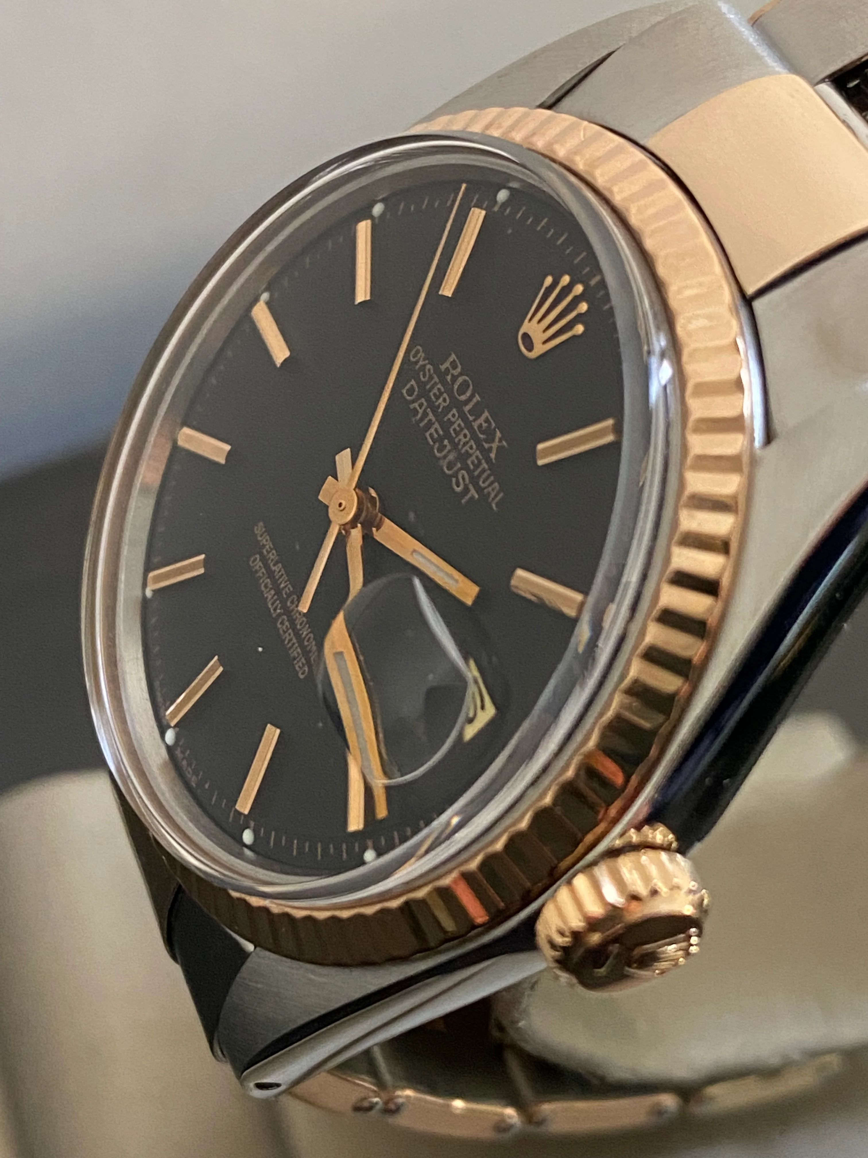 Rolex Steel and Everose Gold Datejust 36 - Fluted Bezel - Black Index Dial - Oyster Bracelet - 1601