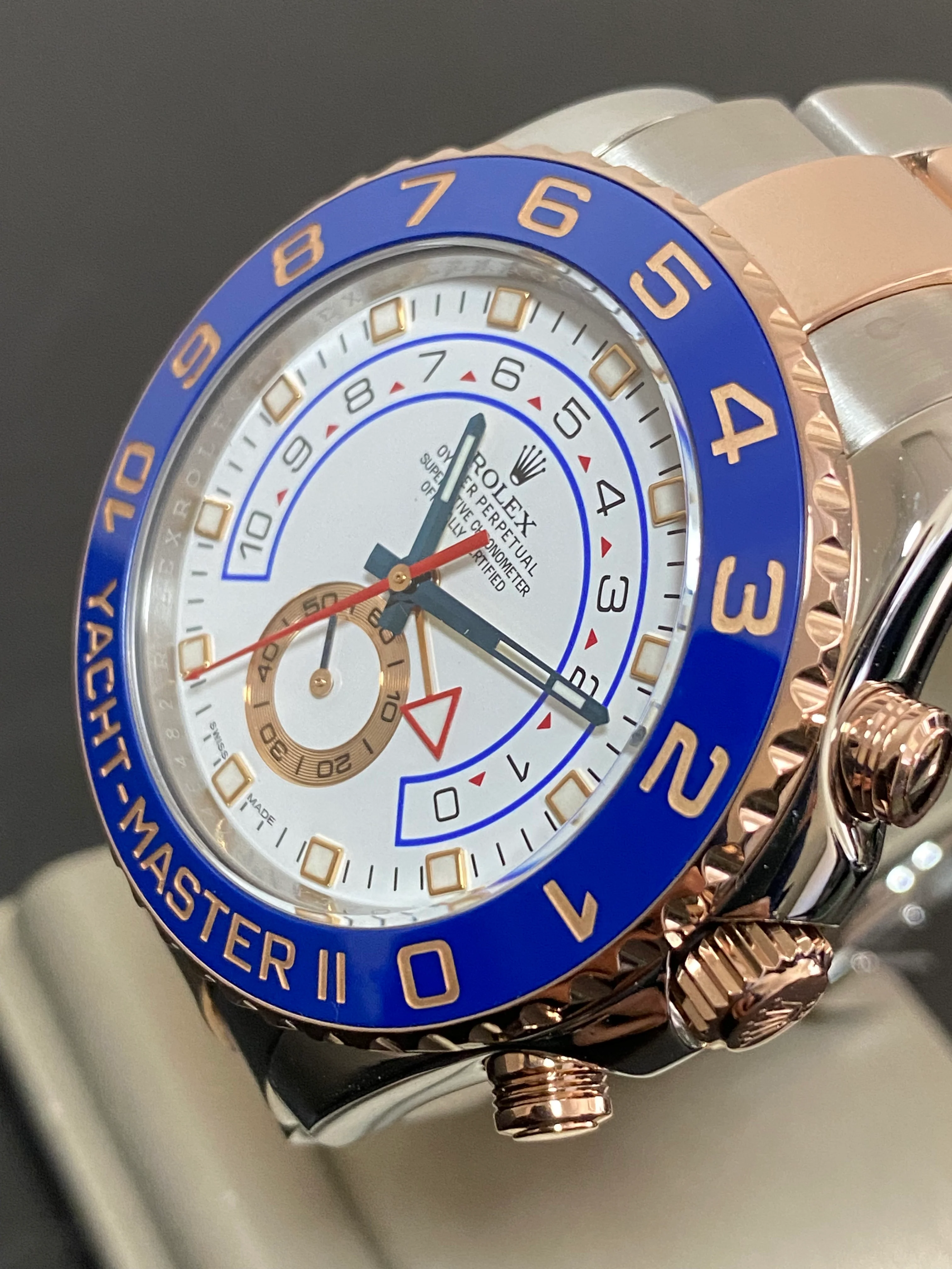 Rolex Steel and Everose Gold Yacht-Master II - 2016 - Ceramic Blue Bezel - White Dial - 116681 *FULL SET*