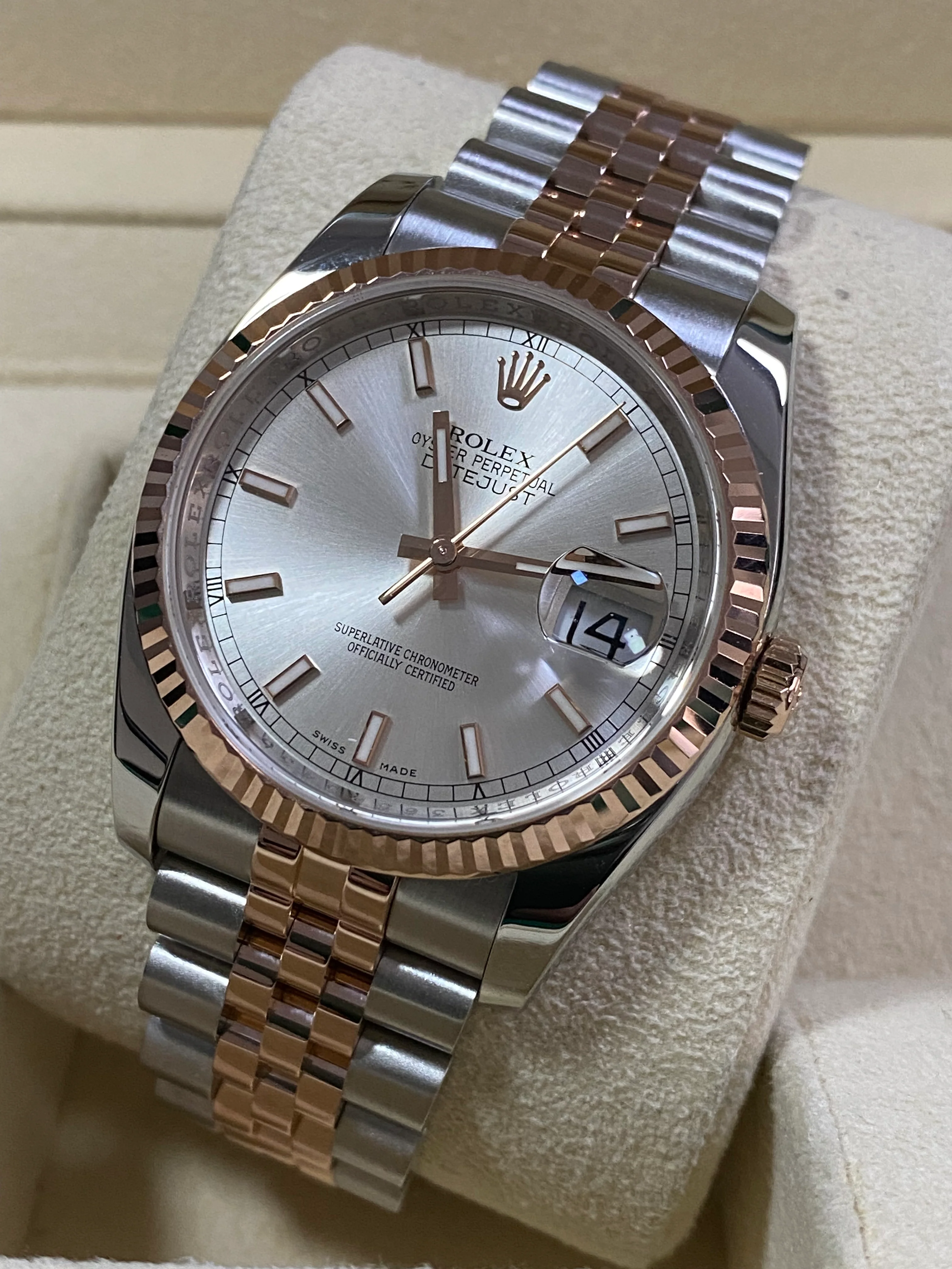 Rolex Steel and Everose Gold Datejust 36 - Fluted Bezel - Sundust Dial - Jubilee Bracelet - 116231