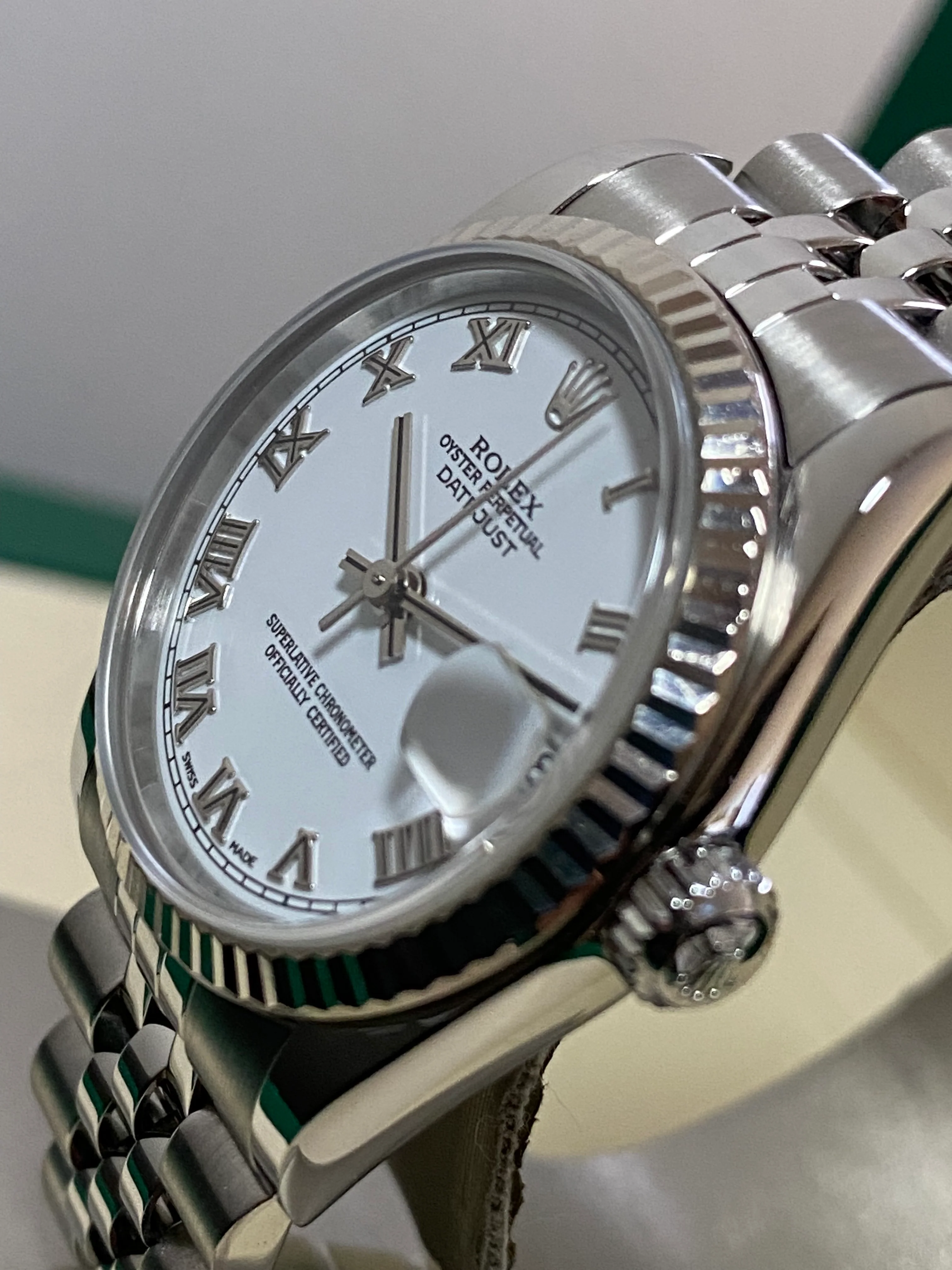 Rolex Steel White Gold Datejust 31 - F Serial - Fluted Bezel - White Roman Dial - Jubilee Bracelet - 78274