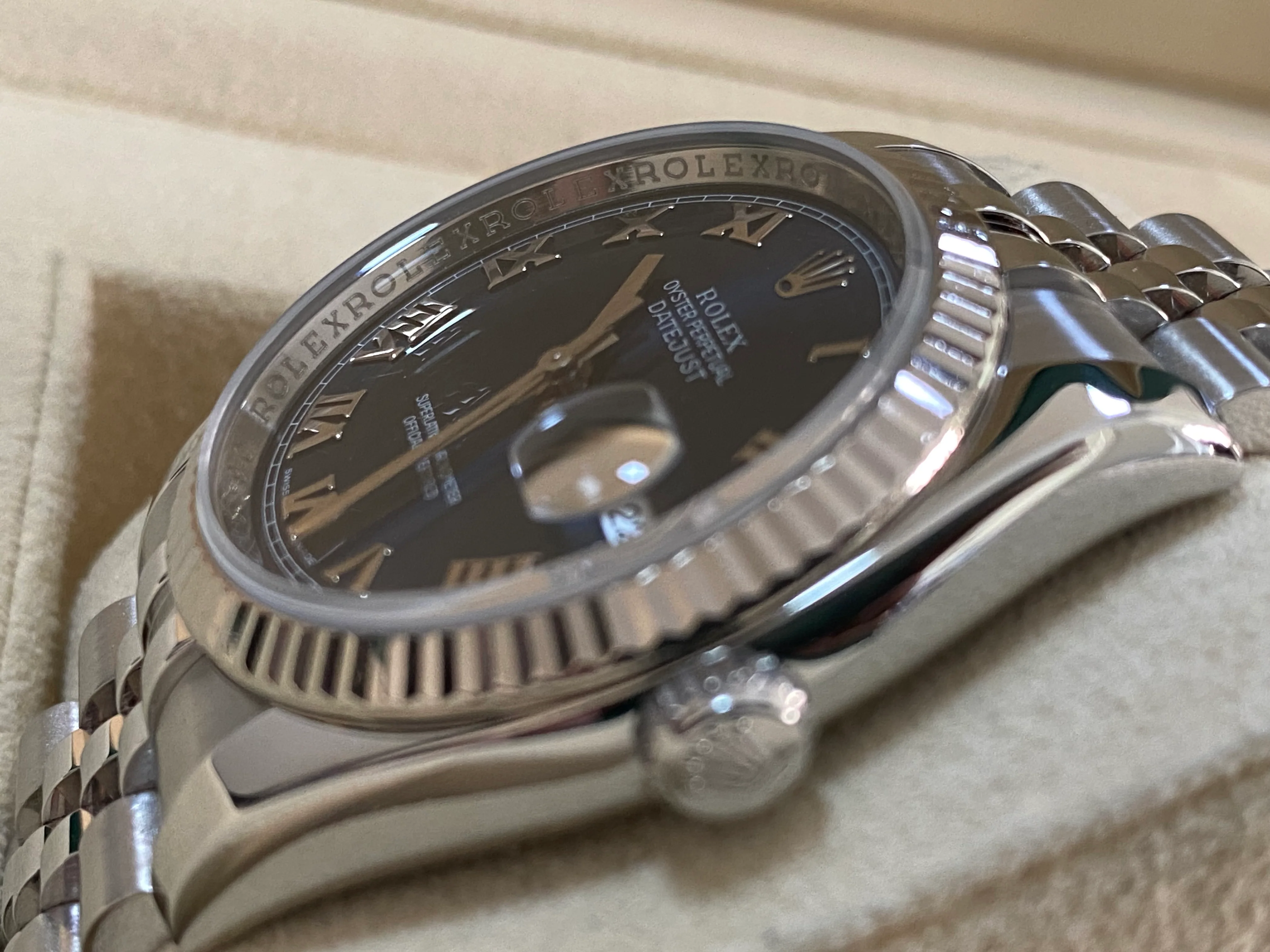 Rolex Steel Datejust 36 - 2007 - Fluted Bezel - Blue Roman Dial - Jubilee Bracelet - 116234