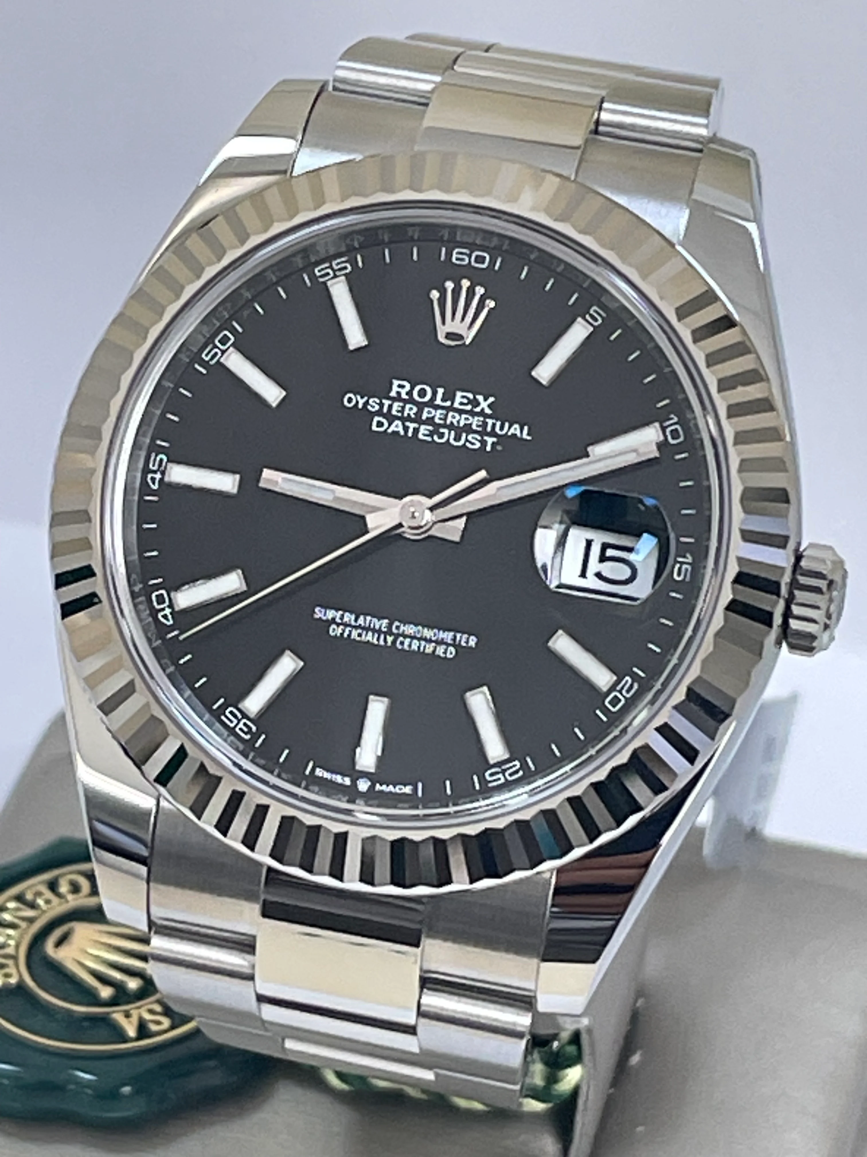 Rolex Steel and White Gold Datejust 41 - 2023 - Fluted Bezel - Black Index Dial - Oyster Bracelet - 126334
