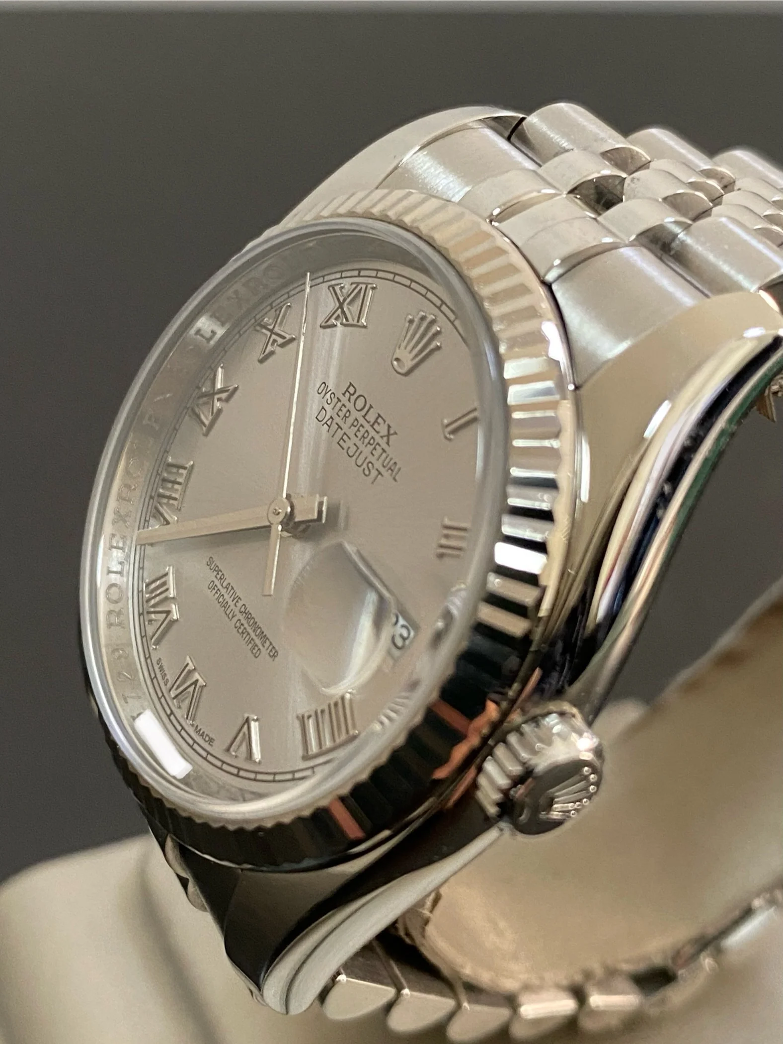 Rolex Steel Datejust 36 - 2016 - Fluted Bezel - Rhodium Roman Dial - Jubilee Bracelet - 116234