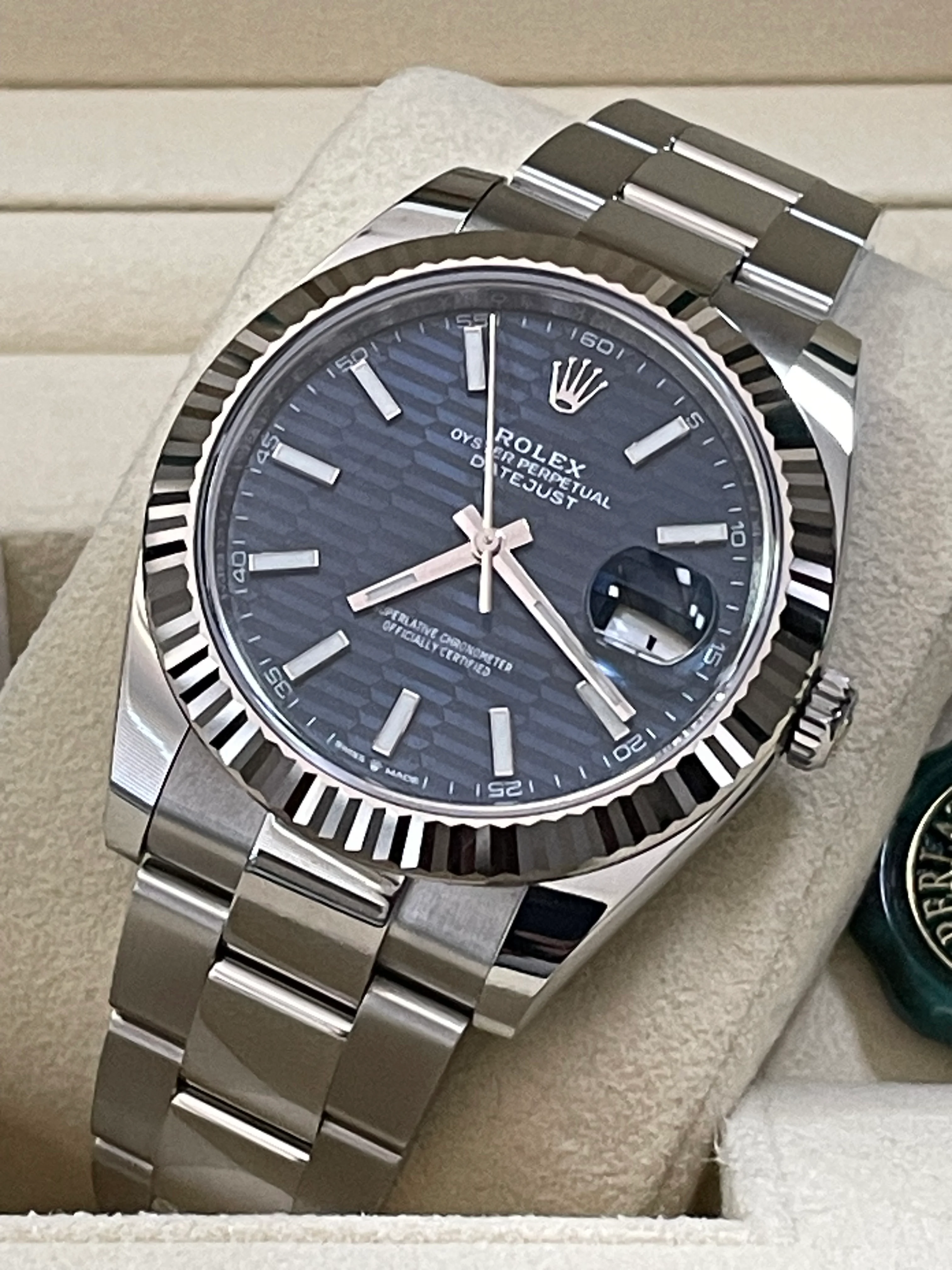 Rolex Steel Datejust 41 - 2023 - Fluted Bezel - Bright Blue Fluted-Motif Dial - Oyster Bracelet - 126334