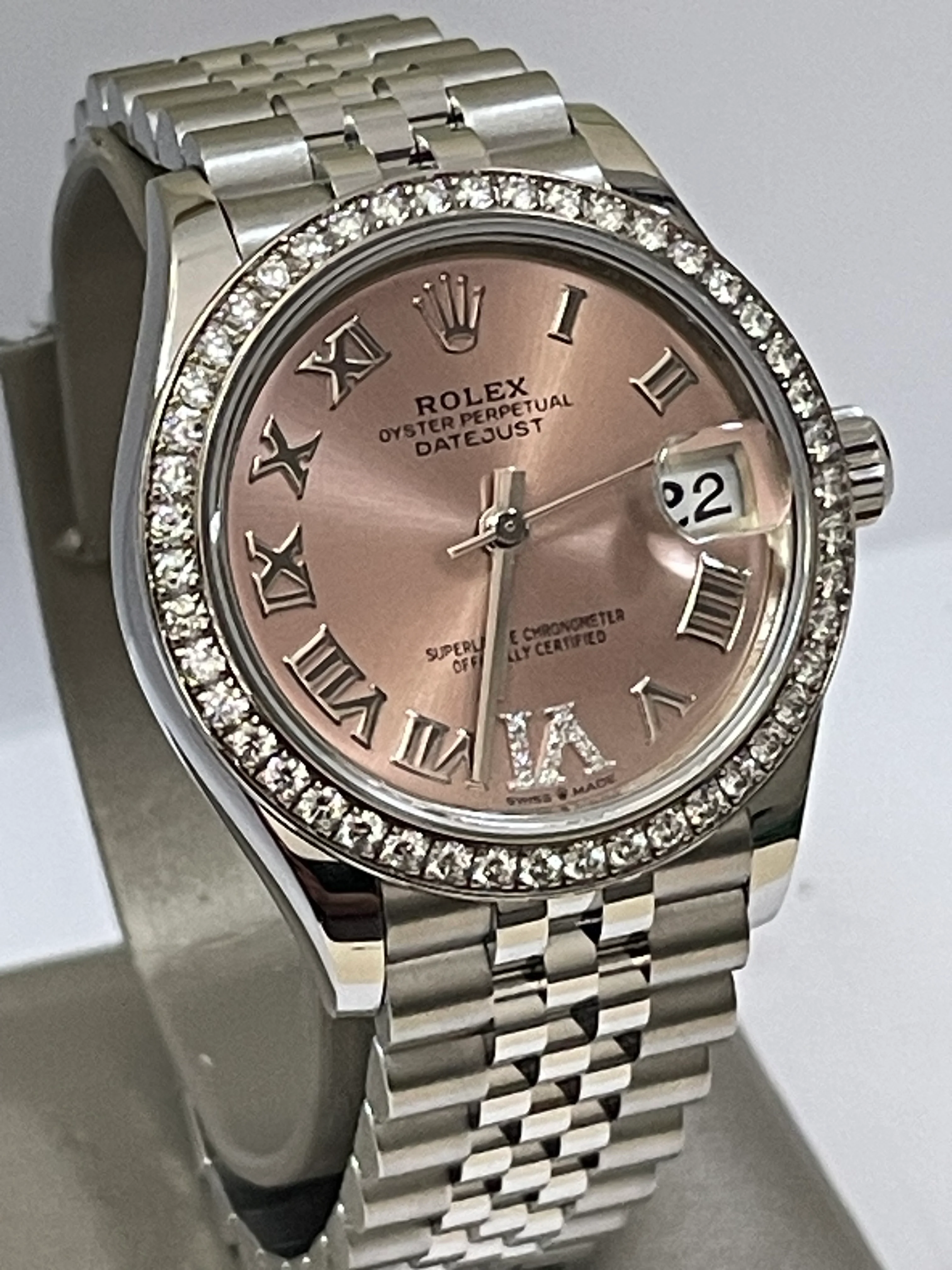 Rolex Steel and White Gold Datejust 31 - 2023 - Diamond Bezel - Pink Diamond Dial - Jubilee Bracelet - 278384RBR