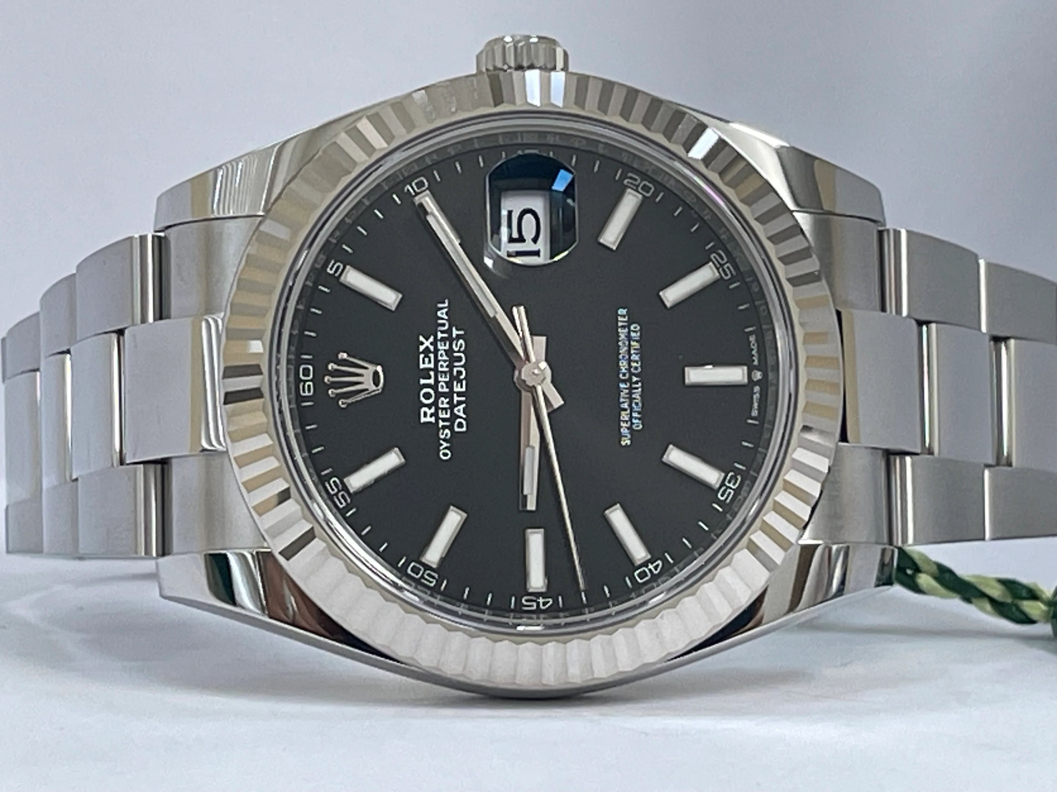 Rolex Steel and White Gold Datejust 41 - 2023 - Fluted Bezel - Black Index Dial - Oyster Bracelet - 126334