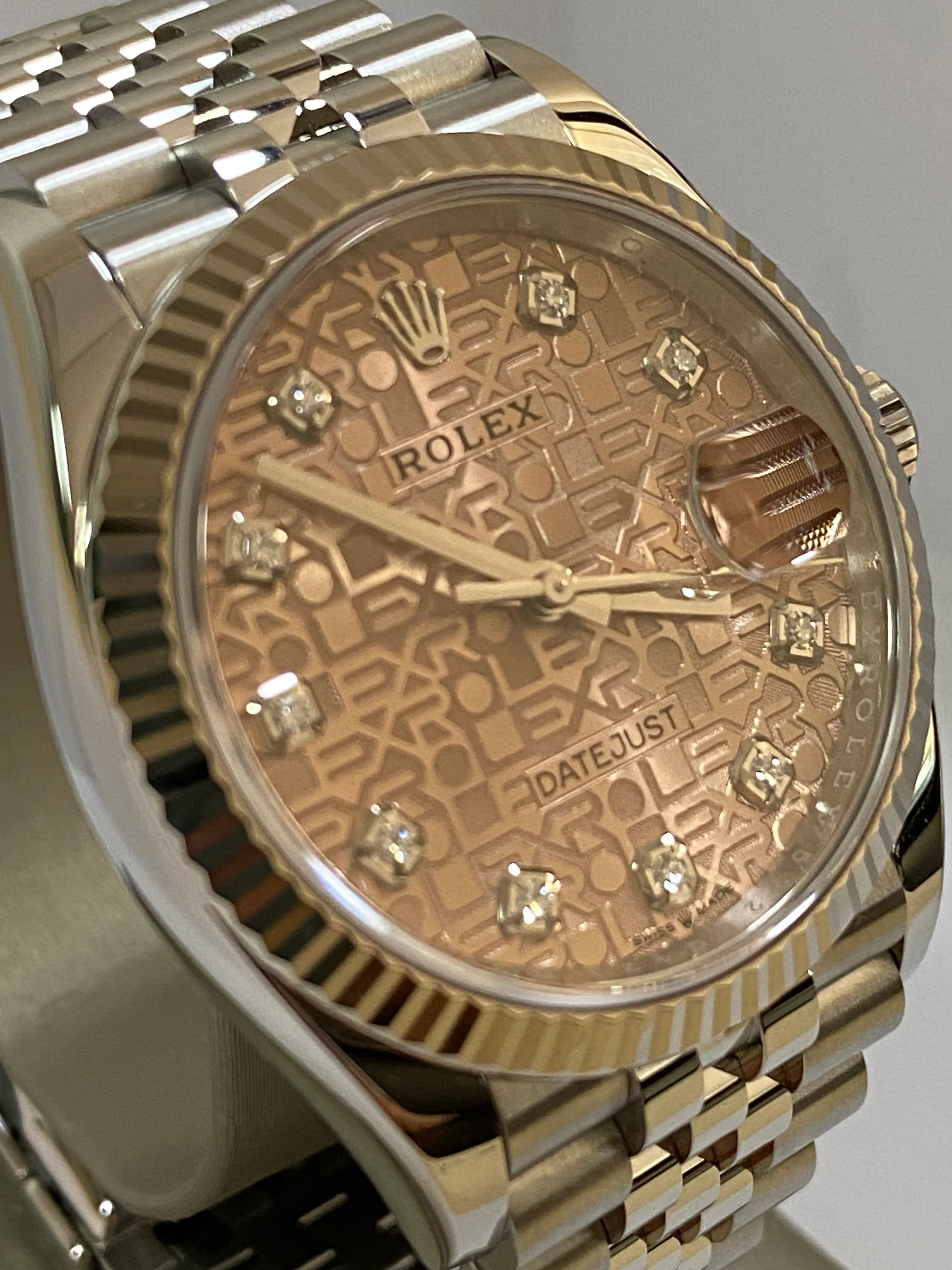 Rolex Steel Datejust 36 - 2023 - Fluted Bezel - Pink Anniversary Diamond Dial - Jubilee Bracelet - 126234