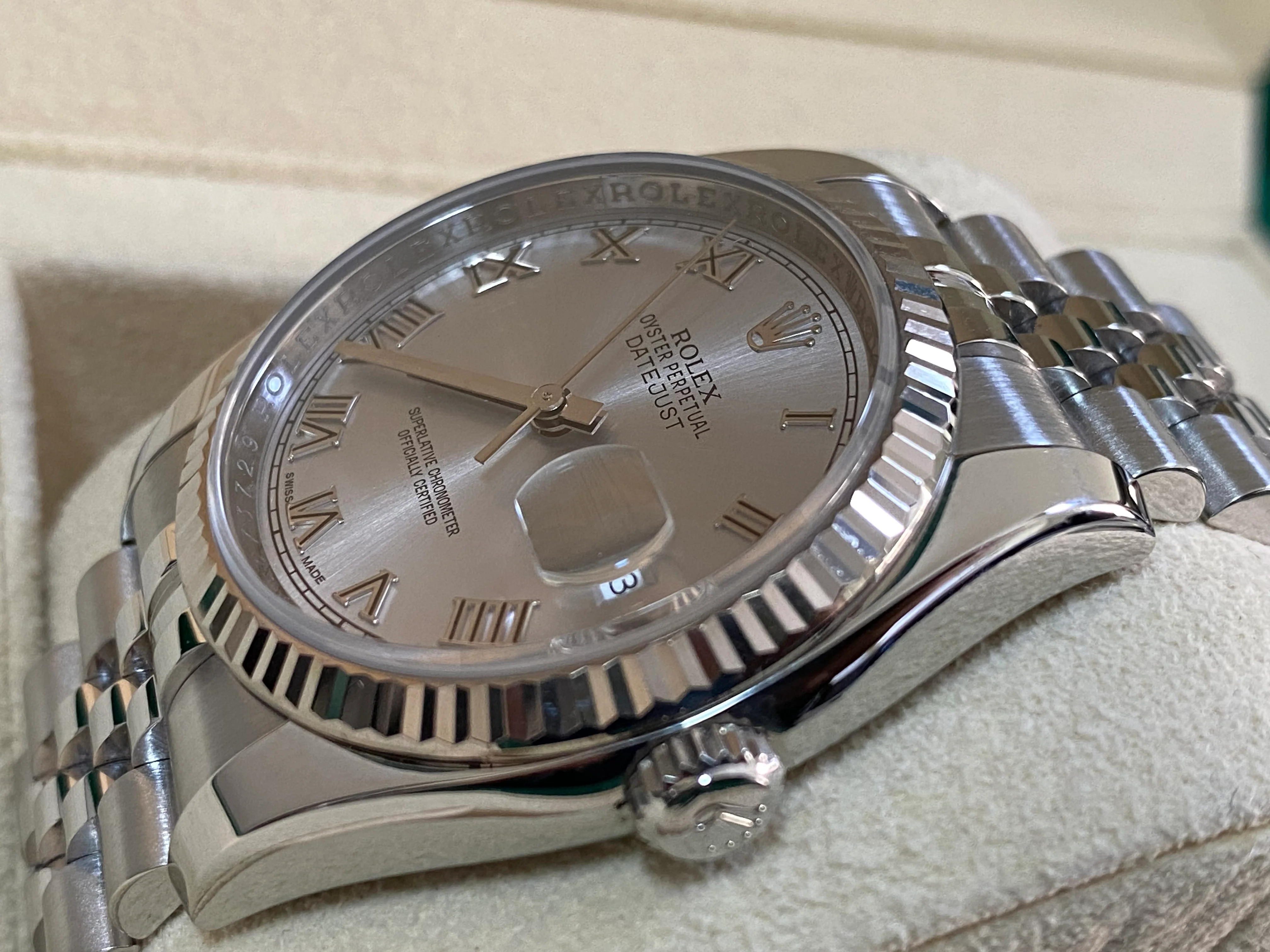Rolex Steel Datejust 36 - 2016 - Fluted Bezel - Rhodium Roman Dial - Jubilee Bracelet - 116234