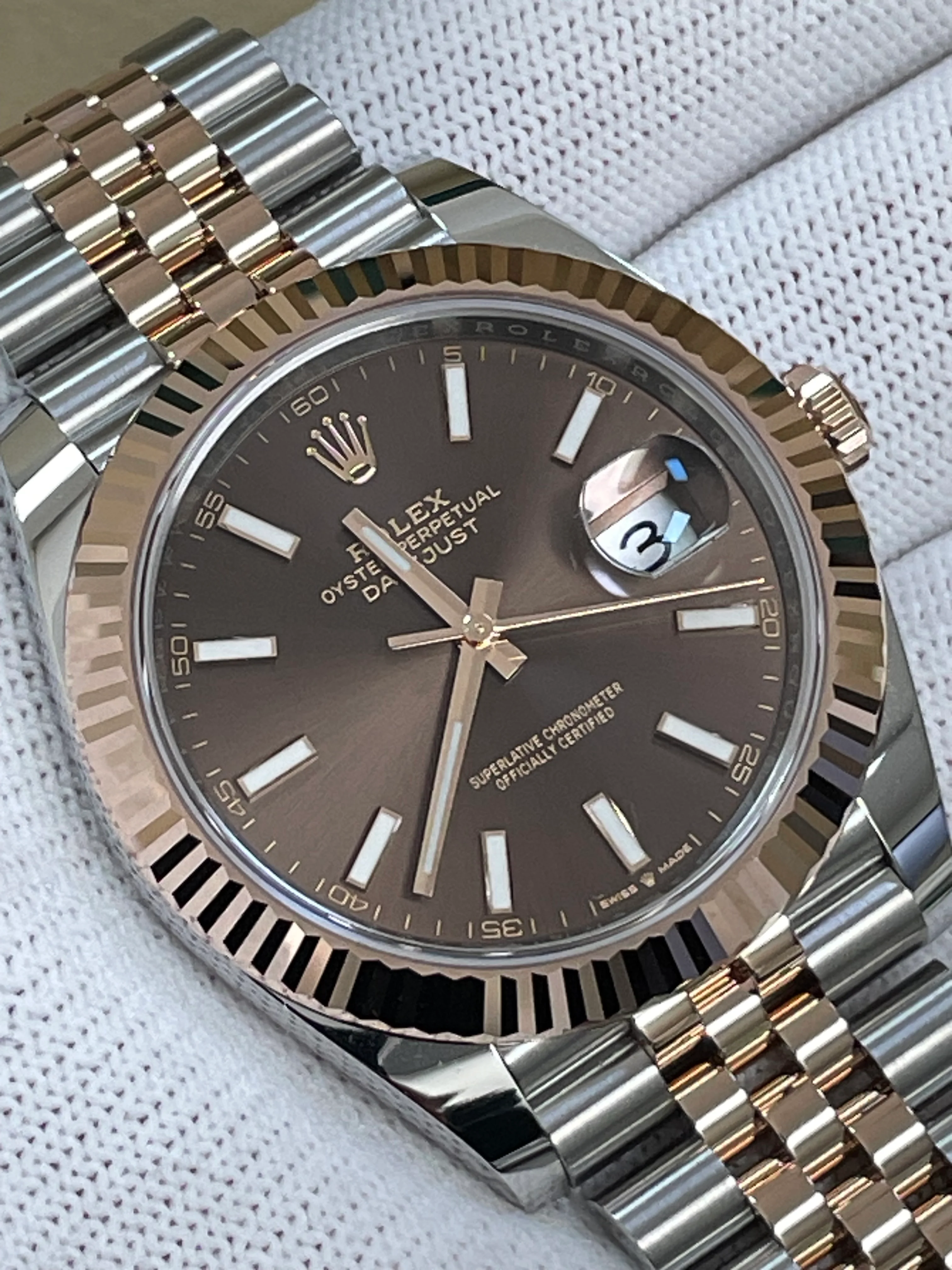 Rolex Steel and Everose Gold Datejust 41 - 2023 - Fluted Bezel - Chocolate Index Dial - Jubilee Bracelet - 126331