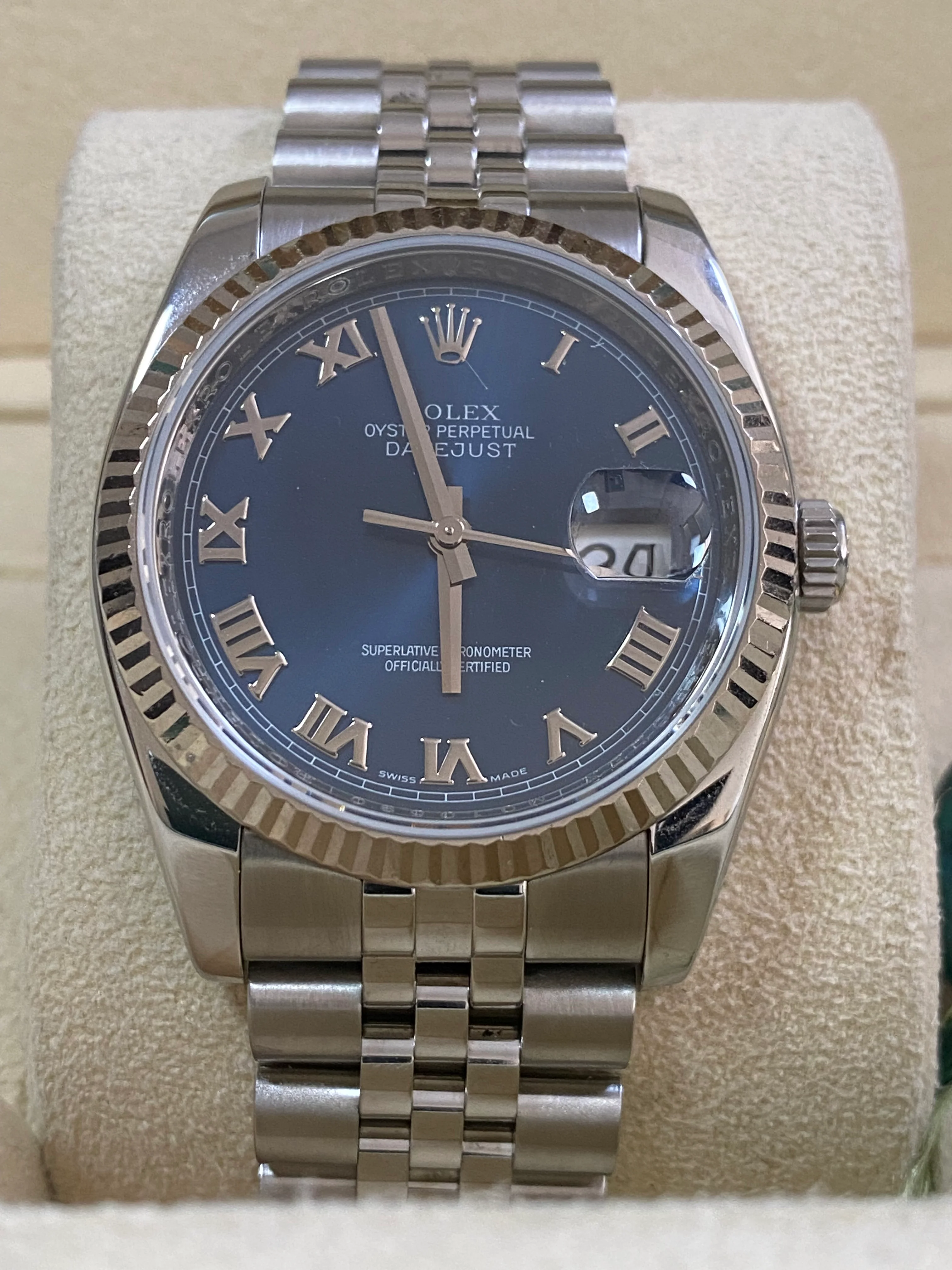 Rolex Steel Datejust 36 - 2007 - Fluted Bezel - Blue Roman Dial - Jubilee Bracelet - 116234