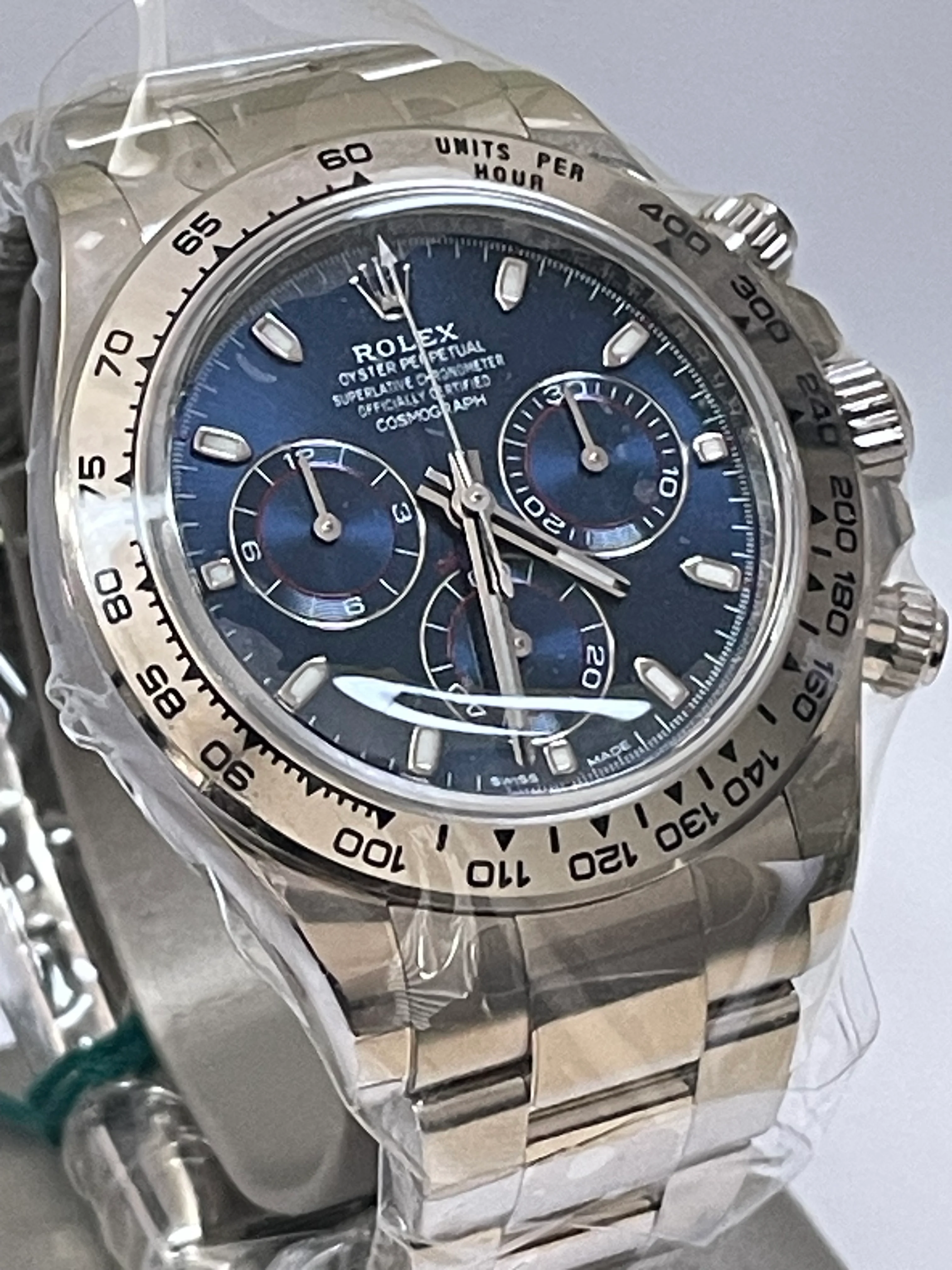 Rolex White Gold Cosmograph Daytona - 2023 - Blue Index Dial - 116509 *PARTIAL STICKERS*