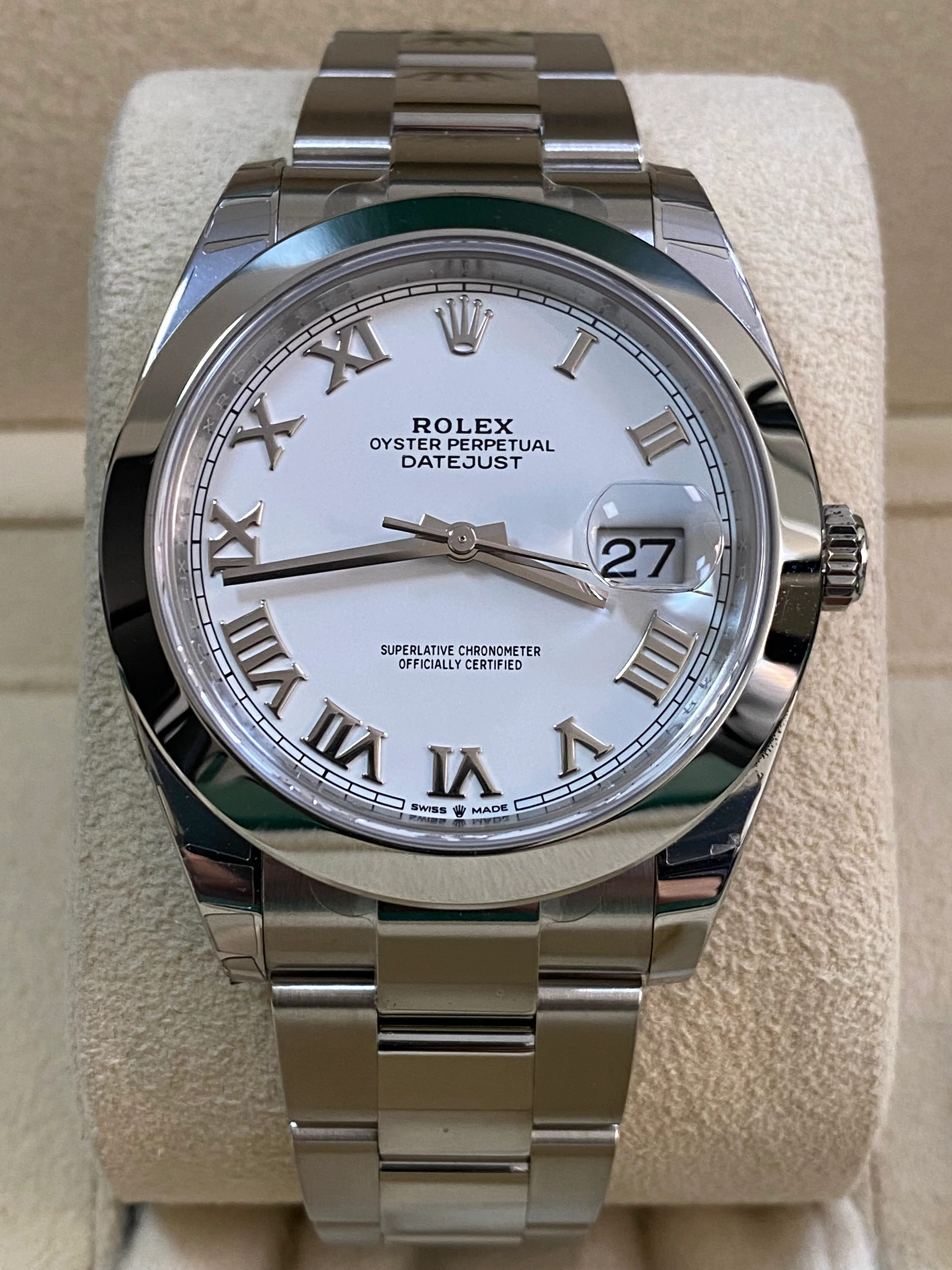 Rolex Steel Datejust 41 - 2023 - Smooth Bezel - White Roman Dial - Oyster Bracelet - 126300 FULL STICKERS